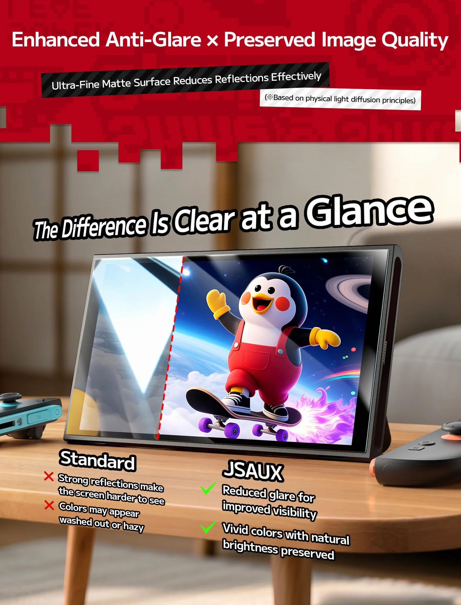 JSAUX 2-pak antyodblaskowych ochraniaczy ekranu kompatybilny z Nintendo Switch 2, matowa szklana osłona o twardości 9H, łatwa w instalacji, z ramką prowadzącą, odporne na zarysowania szkło hartowane