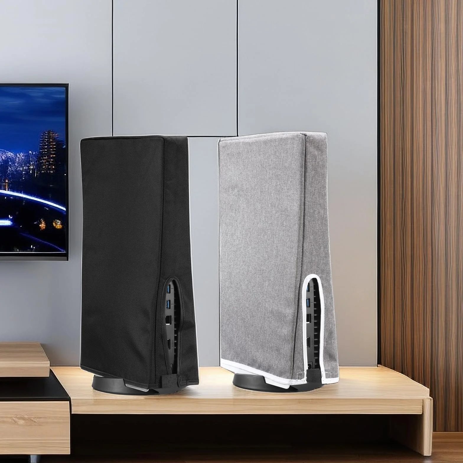 Osłona przeciwpyłowa do PS5, osłona zaprojektowana do PS5, odporna na zarysowania, pyłoszczelna obudowa ochronna do Playstation 5 z portem na kabel tylny, osłona przeciwpyłowa na konsolę (czarna)