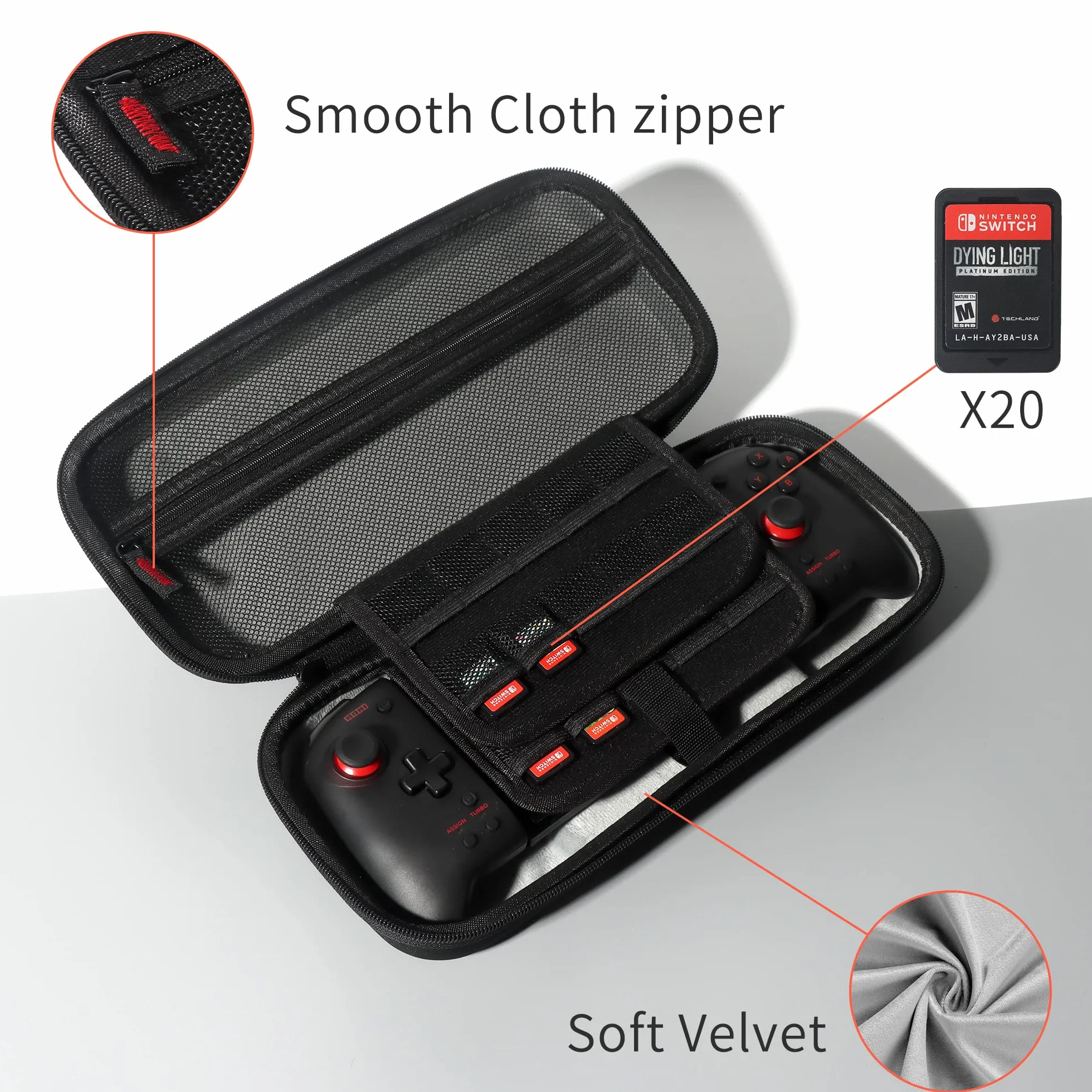 3XS Hori Split Pad Pro Hülle - Hartschale für Nintendo Switch Split Pad Pro Controller - unterstützt 20 Spielschlitze / Tastenschutz / große Kapazität