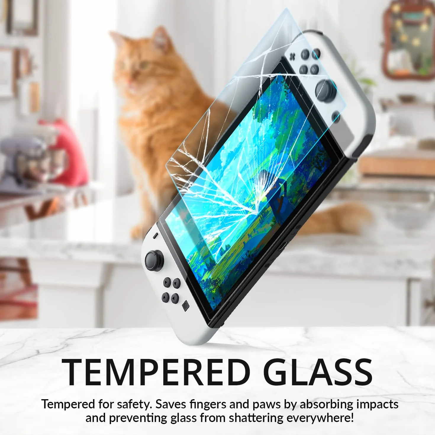 Orzly Zestaw ochraniaczy ekranu do konsoli Nintendo switch OLED model 2021-4-pakowe szkło hartowane z akcesoriami do łatwej instalacji Dożywotnia edycja