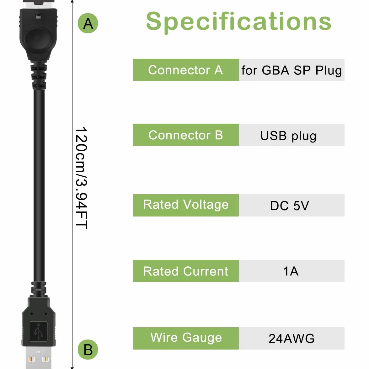 Xiatiaosann Kabel do ładowania USB GBA SP, do GBA Link Connect, do ładowania zasilania NDS, konsoli DS (NDS), do Game-boy Advance SP (1,2 m)