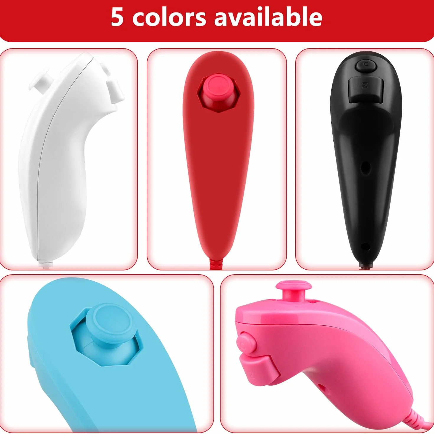 OSTENT Przewodowy Kontroler Nunchuck Oparty na Ruchu do Konsoli Nintendo Wii - Kolor Czerwony