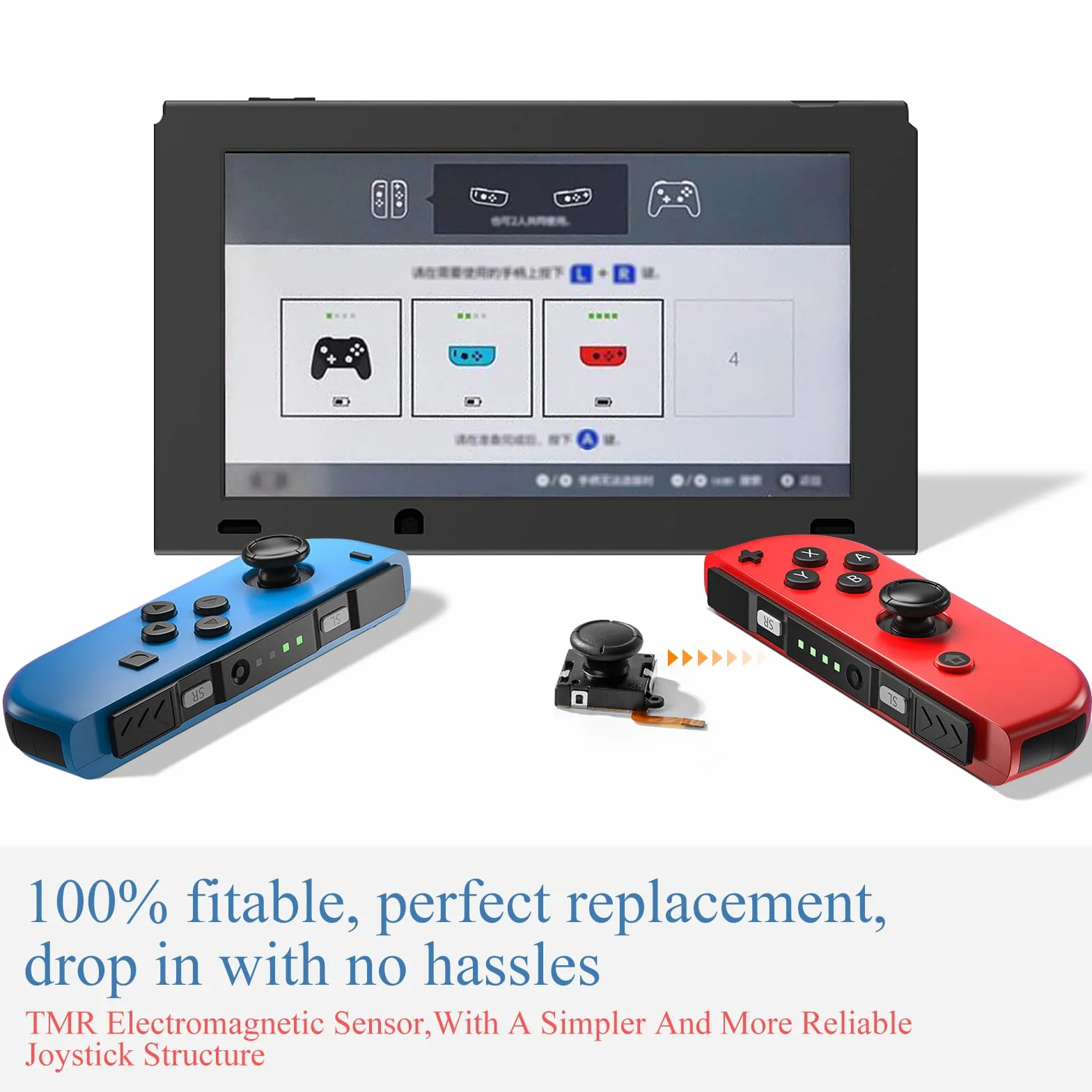 RunSnail for GuliKit TMR Joystick Zamienny Joycon 2Pcs, Bez Dryftu, Wysoka Precyzja, Elektromagnetyczny Joystick TMR Zestawem, 4 Kolorowe Nakładki na Gałki, Kompatybilny Switch/OLED/Lite