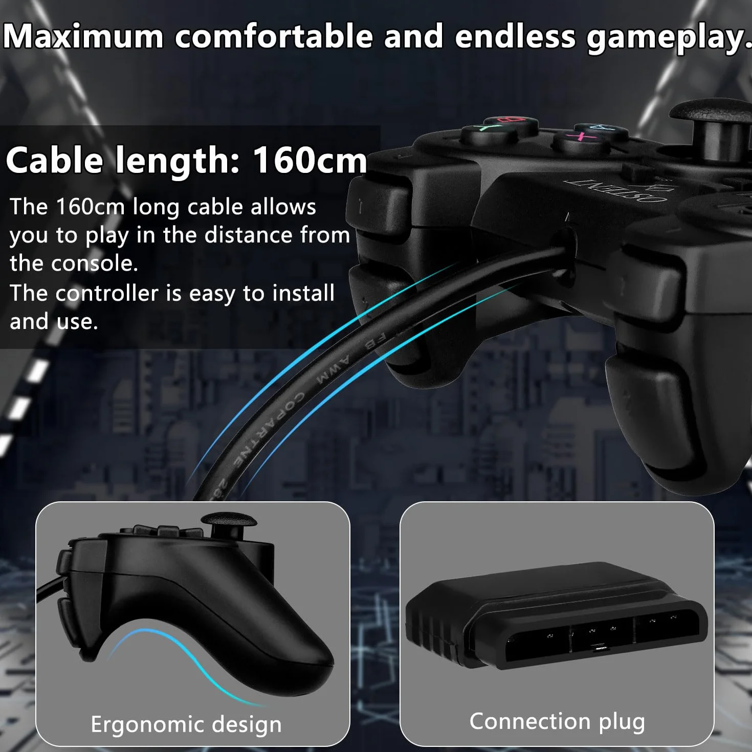 OSTENT Przewodowy Analogowy Kontroler Gamepad Joystick Joypad dla Konsoli Sony Playstation PS2 PS1 PS One PSX Dual Shock z funkcją wibracji do gier wideo