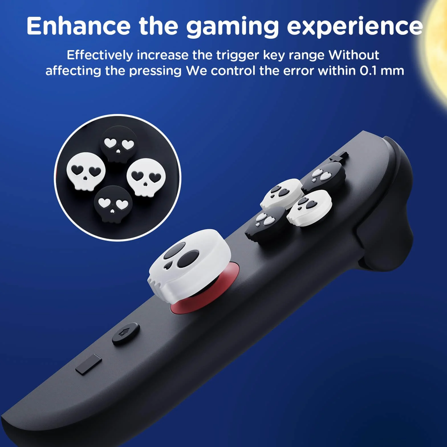 JEMDO Kształtki do joysticka Kompatybilne z Nintendo Switch 2 (2025) – zestaw 7 sztuk Skull Thumb Grips z silikonu, antypoślizgowe kształtki na smycz, przeznaczone do sterowania Joy-Con, kolor czarny