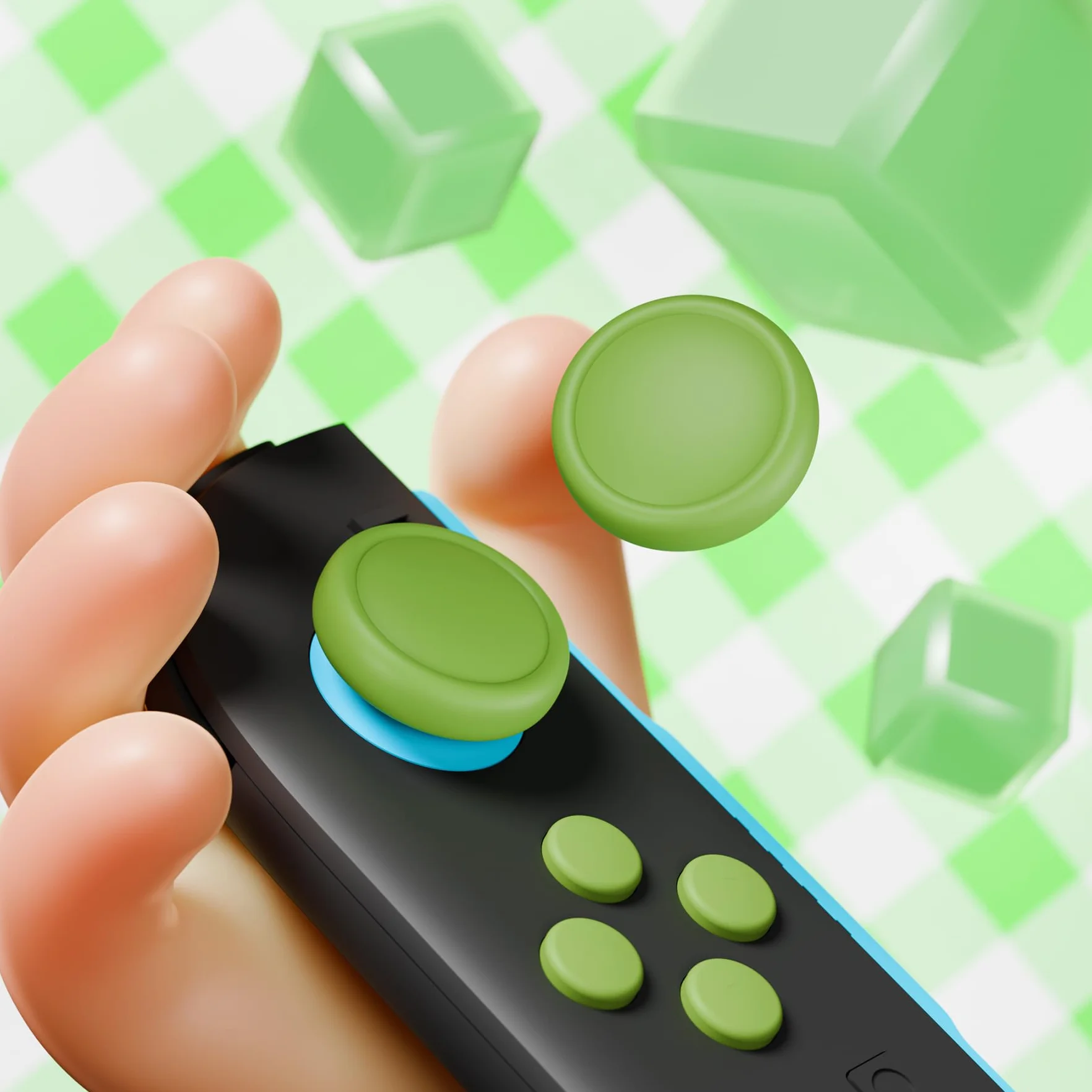 PlayVital Nakładki na Drążki i Przyciski do Switch 2 Joycon,Osłony Analogowe i Przyciski do Switch 2,Thumbstick Gripy Ochronne–Zielona Matcha