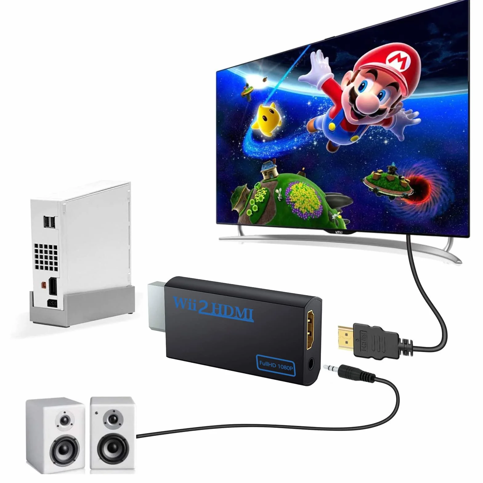 Adapter Wii Console to hdmi Konwerter konwertera wideo Adapter dla Nintendo,Wii Gaming,Wii Złącze,Monitor TV,Projektor