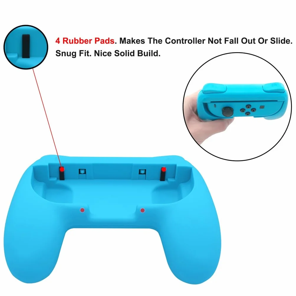 INF Uchwyty kompatybilne z Nintendo Switch Joy-Con, uchwyty do elementów sterujących Joy-Con, 2 sztuki, kolor czerwony/niebieski