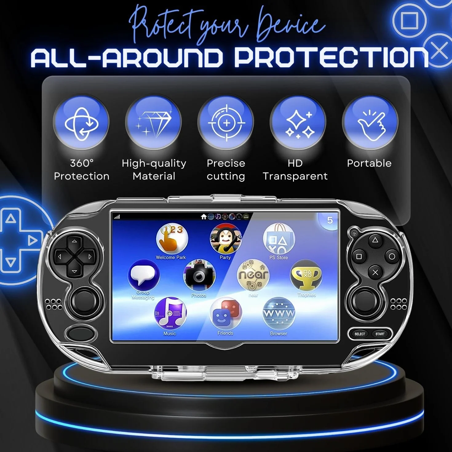 TNP Przezroczyste twarde etui do PS Vita 1000 - Ochronna przezroczysta obudowa do Sony PSV 1000, pełna krystalicznie czysta obudowa do modelu PSVita PCH 1000, ochraniacz zatrzaskowy z przezroczystym