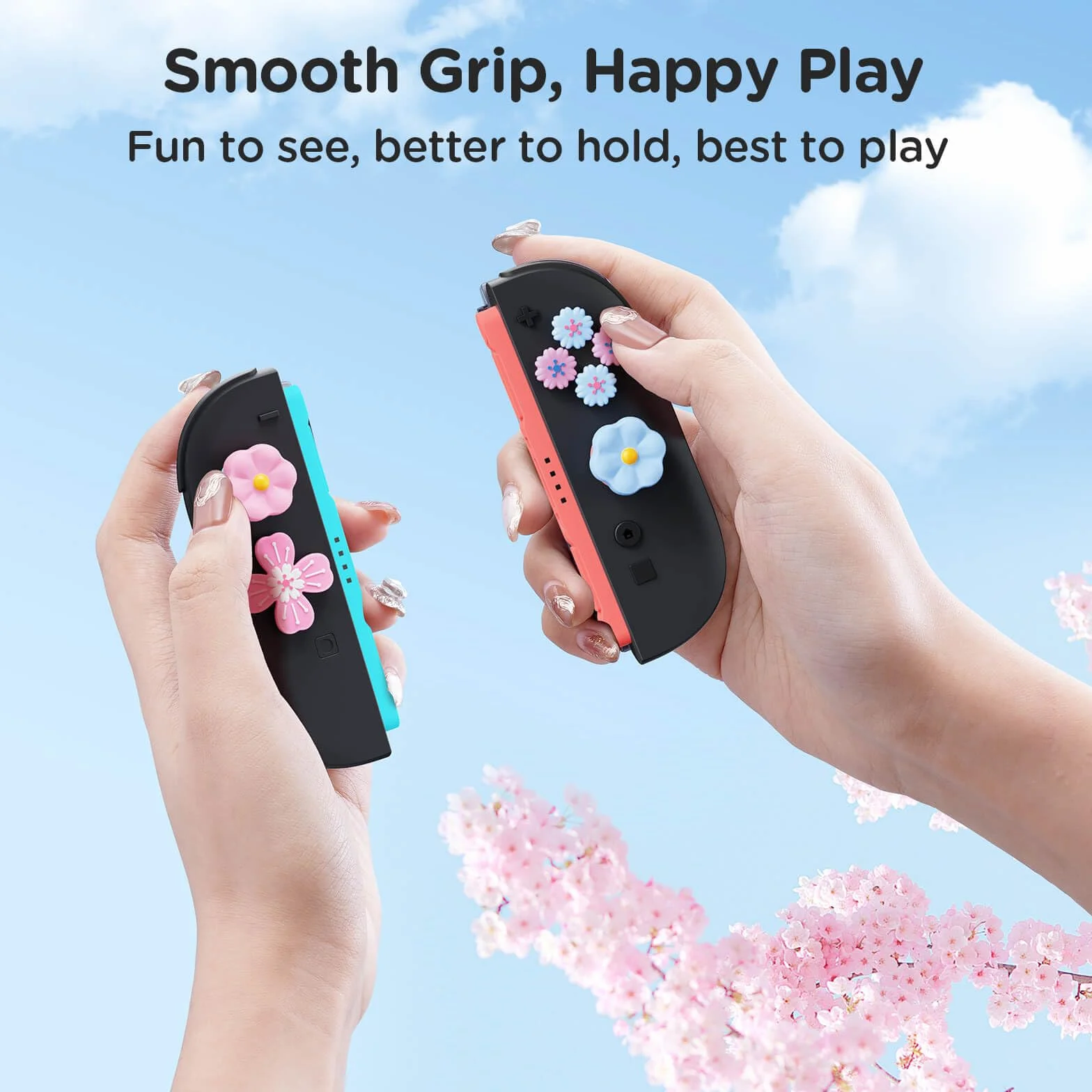 JEMDO Joystick nakładki kompatybilne z Nintendo Switch 2 (2025) – zestaw 7 szt. silikonowych uchwytów na kciuki, antypoślizgowe nakładki na sztyfty, nadają się do sterowania Joy-Con, różowe i