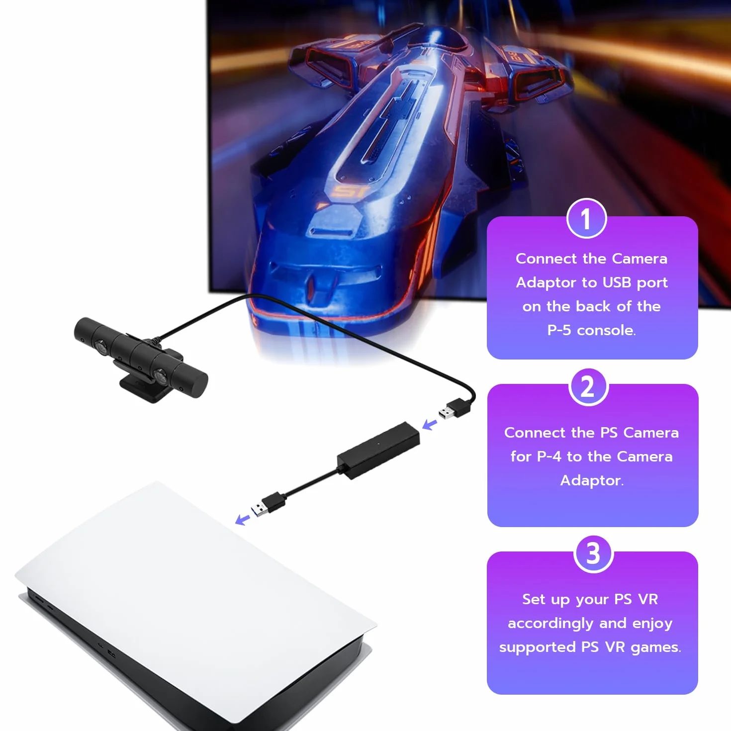 Wigearss PS5/PS5 Slim VR adapter do kamery, PS4 do PS5/PS5 Slim konwerter do PS VR