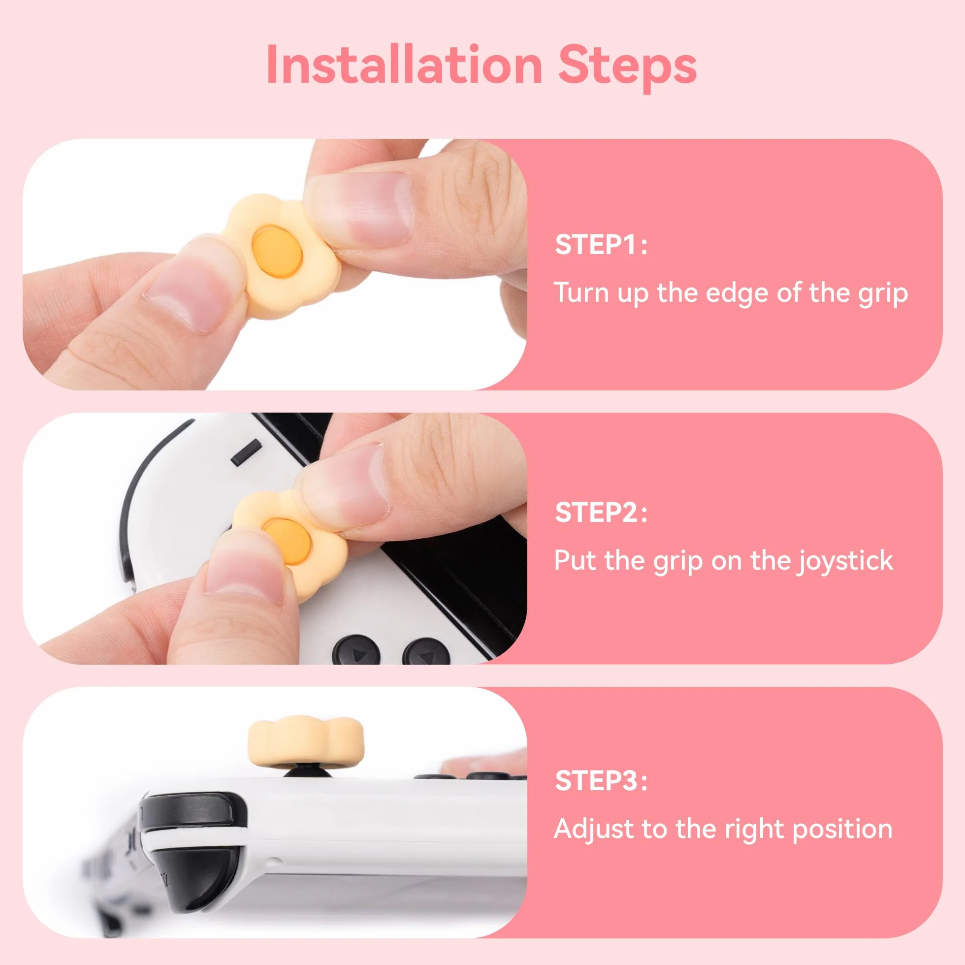 GeekShare Pink Cross D-Pad Button Caps Silicone Thumb Grips Sets, ABXY Key Buttons Sticker Joystick Cover Caps Compatible with Switch/OLED - Heart and Flower