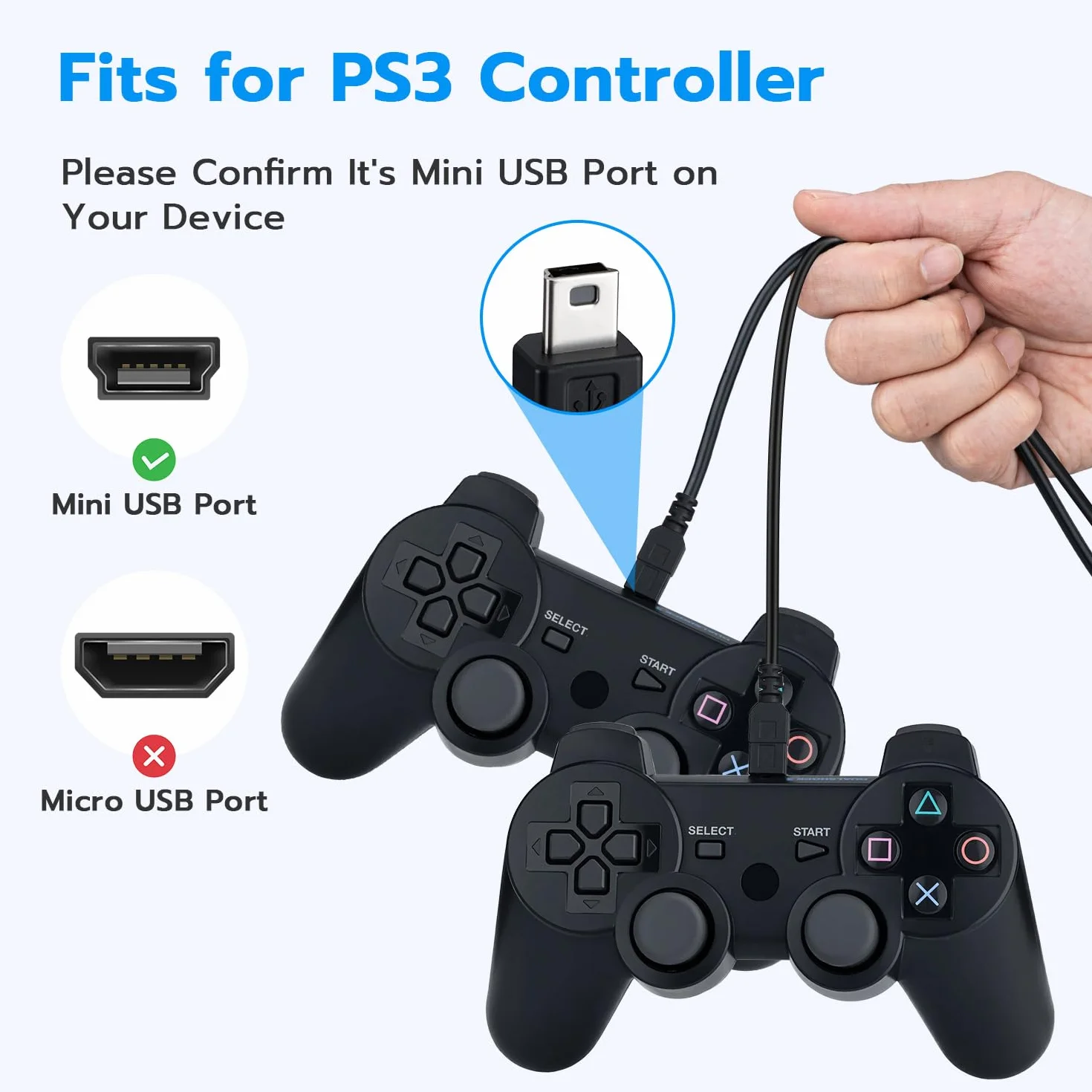 Mcbazel PS3 kabel do ładowania 2 szt. 3M PS3 kontroler kabel do ładowania mini USB do Sony PS3 / PS3 Slim/Dualshock 3 Controller
