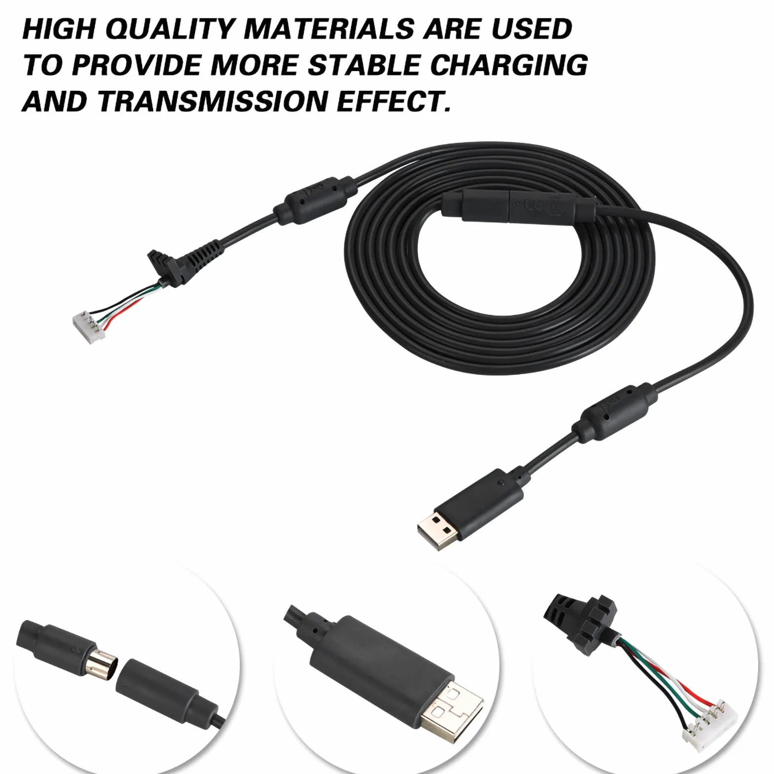 Kabel do Gamepada dla Konsoli 360: Trwały Zamienny Przewód USB z Adapterem Zrywalnym (Czarny)