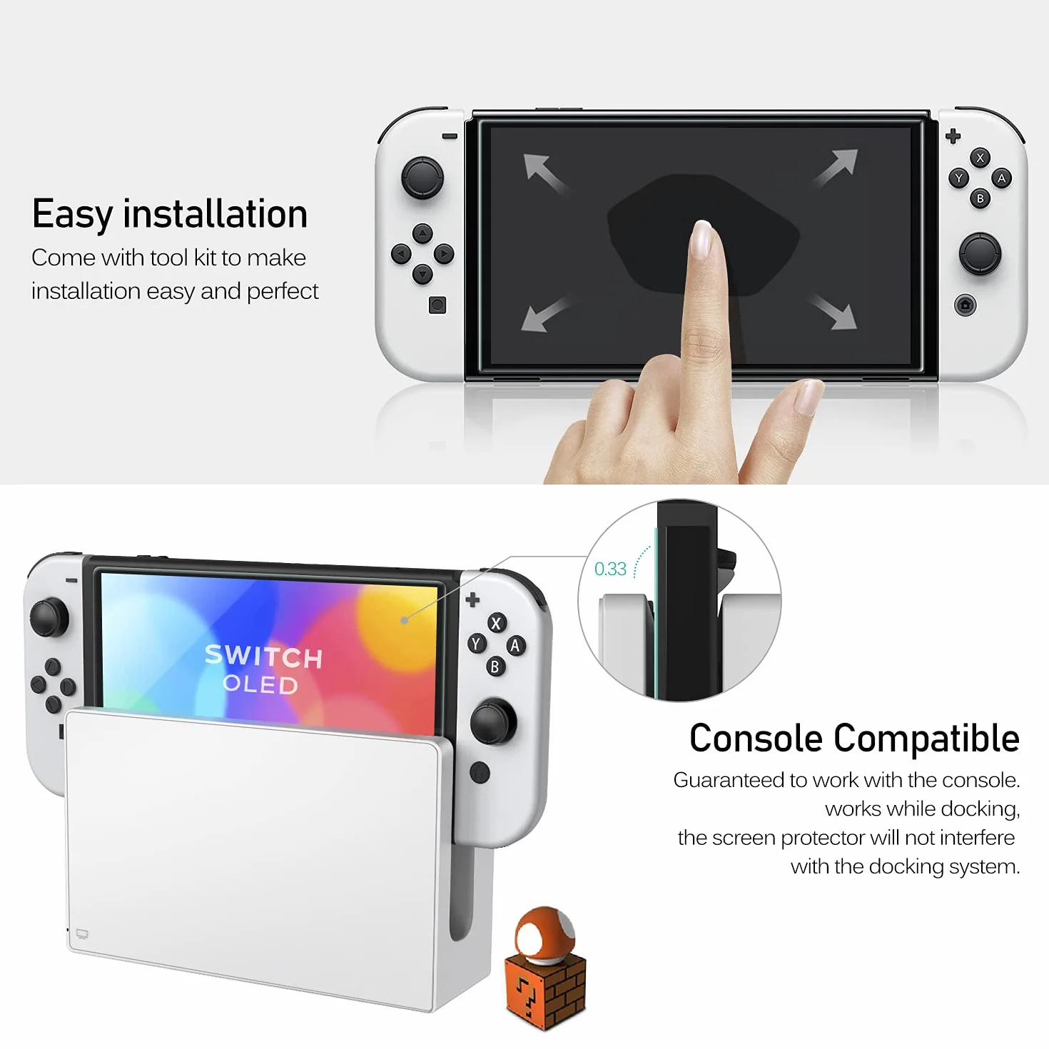 ivoler 4-calowy zestaw szkła hartowanego kompatybilny z Nintendo Switch OLED model 7-calowy 2021, z zestawem montażowym, folią ochronną - szkło 9H - odporne na zarysowania - bez pęcherzyków