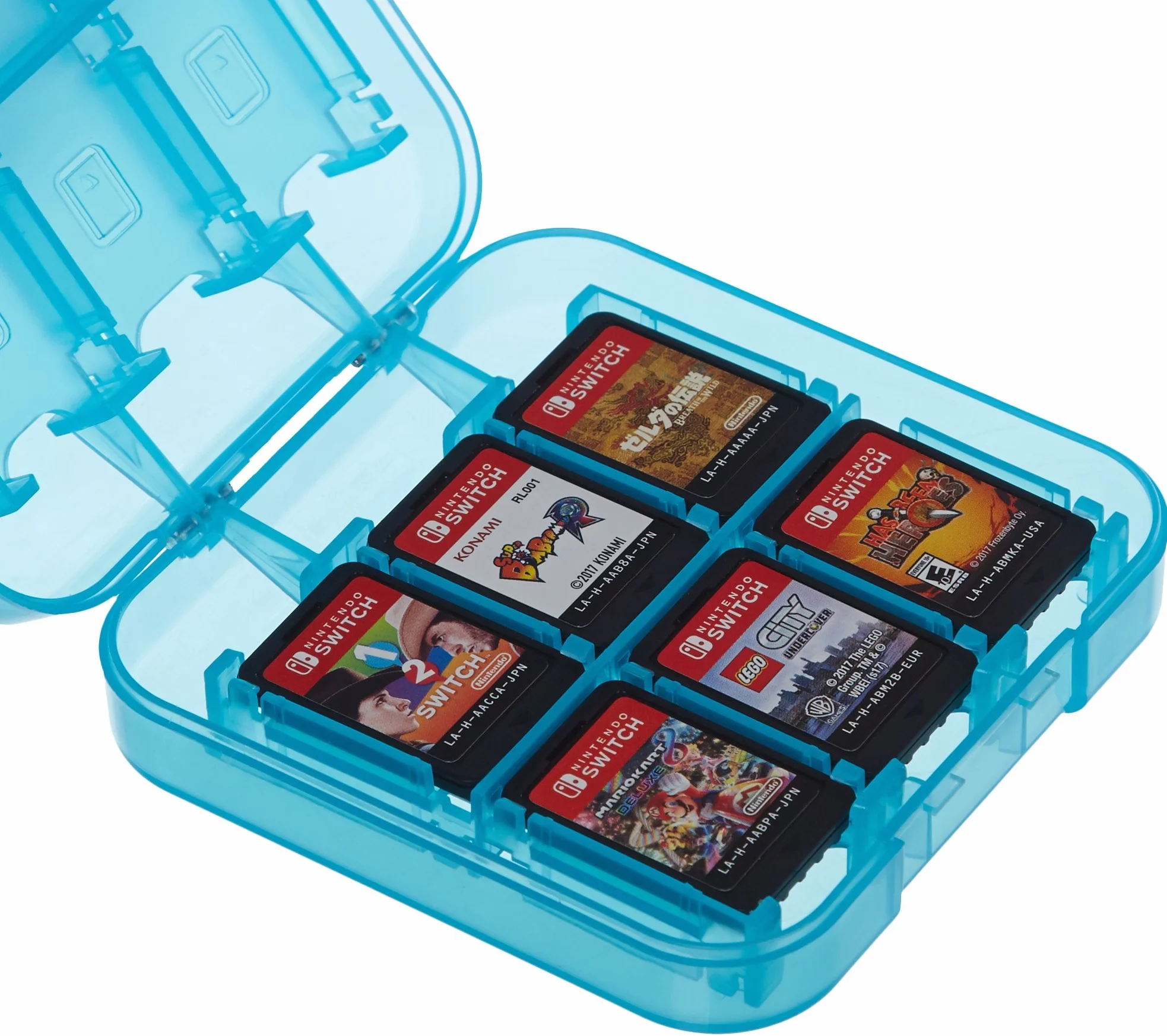 Amazon Basics – pudełko do przechowywania gier Nintendo Switch, niebieskie.