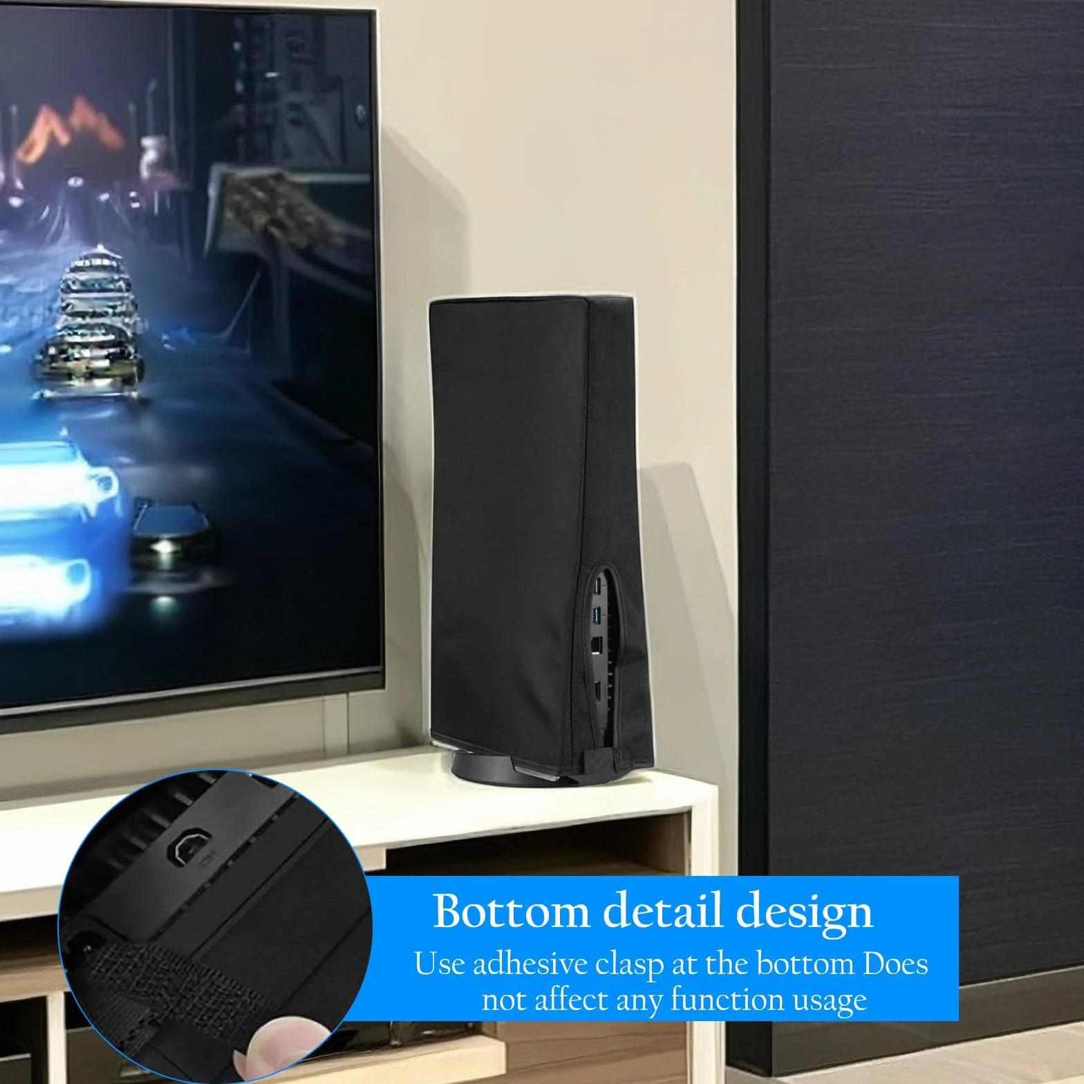 Osłona przeciwpyłowa do PS5, osłona zaprojektowana do PS5, odporna na zarysowania, pyłoszczelna obudowa ochronna do Playstation 5 z portem na kabel tylny, osłona przeciwpyłowa na konsolę (czarna)