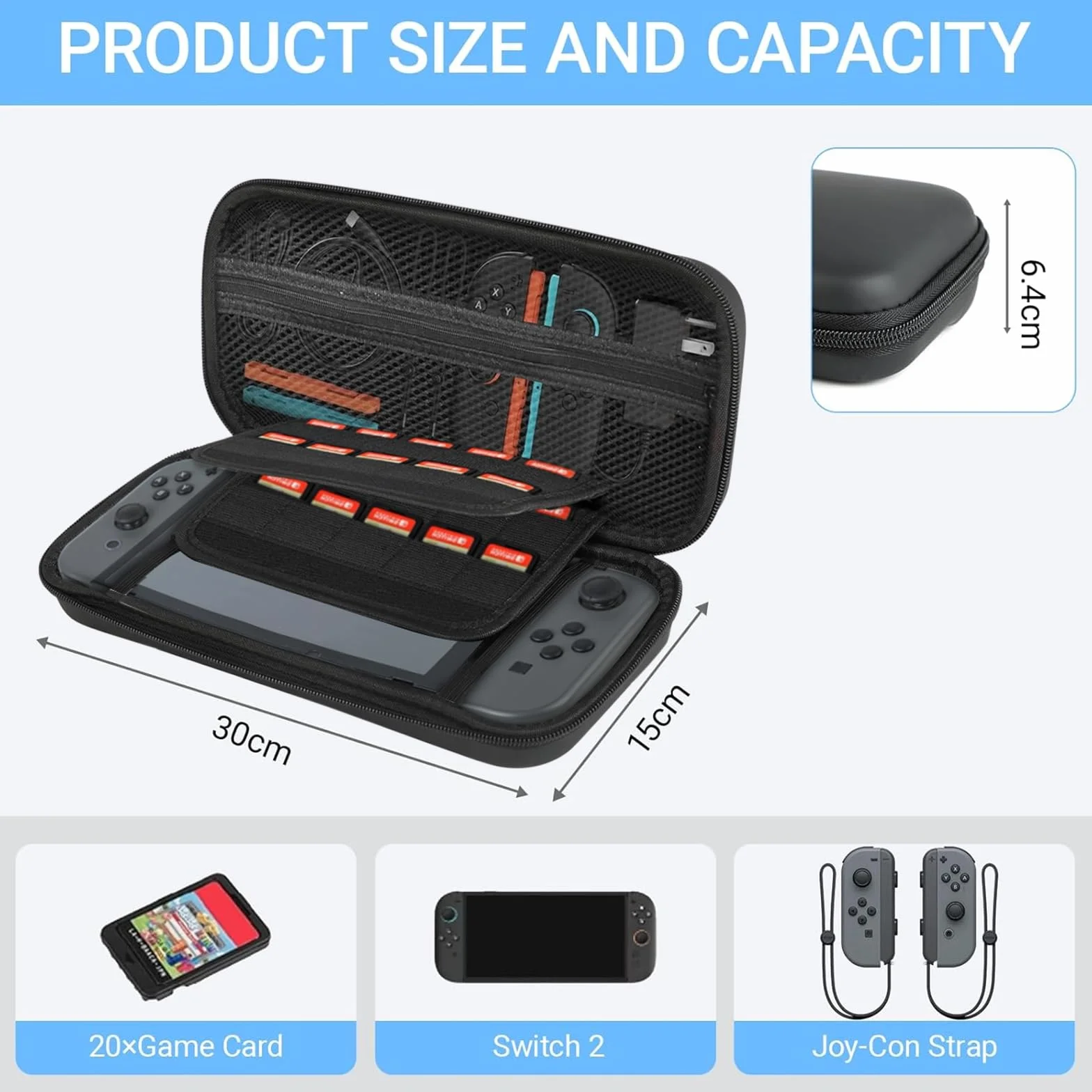 Torba transportowa do Nintendo Switch 2 (2025), z miejscem na 20 kart do gier oraz dodatkową przestrzenią na akcesoria, kompatybilna z Nintendo Switch 2 (2025), czarna