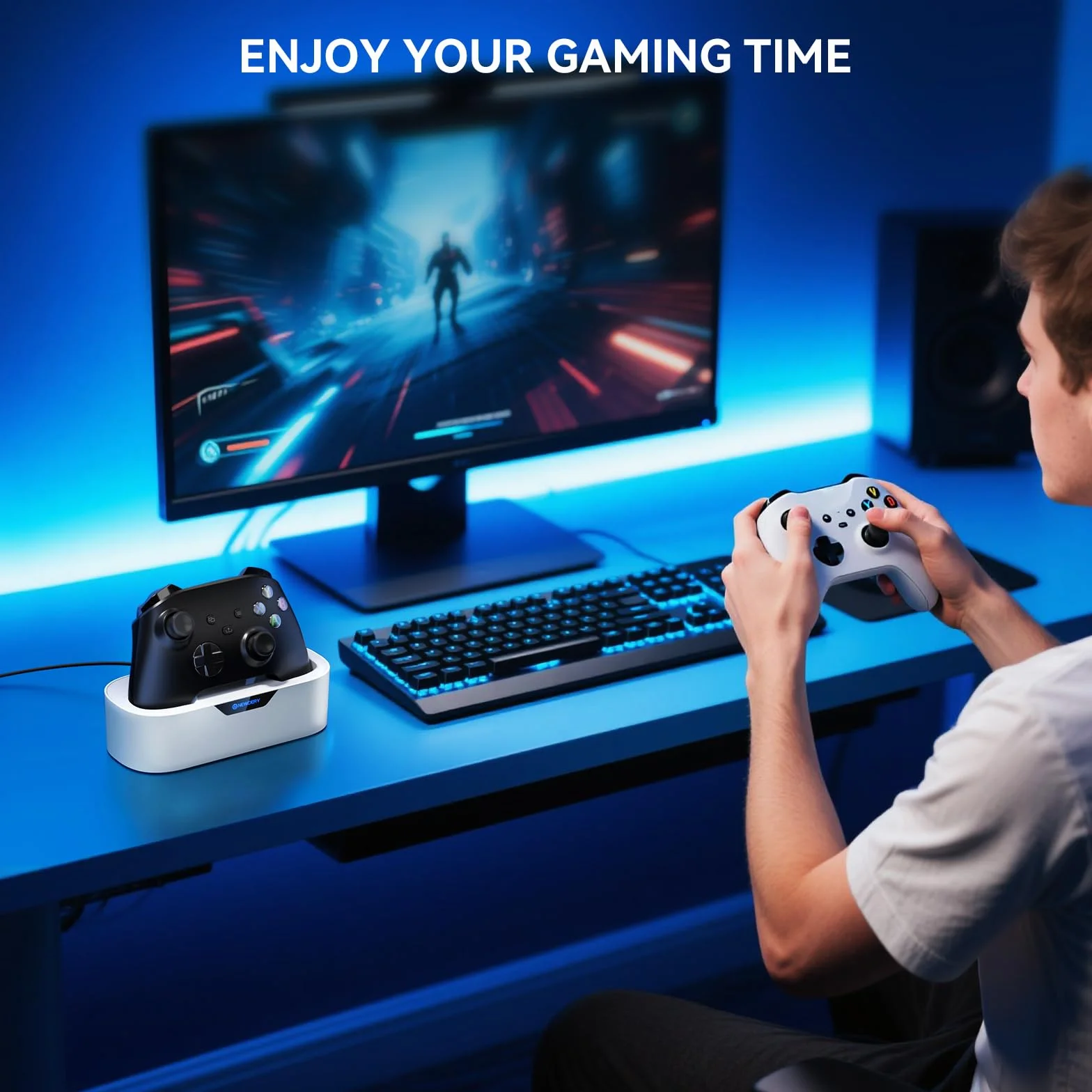 NEWDERY Pojedyncza stacja ładująca do kontrolera bezprzewodowego Xbox, pojemność akumulatora 5280 mAh, 4H szybkiego ładowania, funkcja przechowywania w domu, pasuje do kontrolera Xbox One/Series X|S