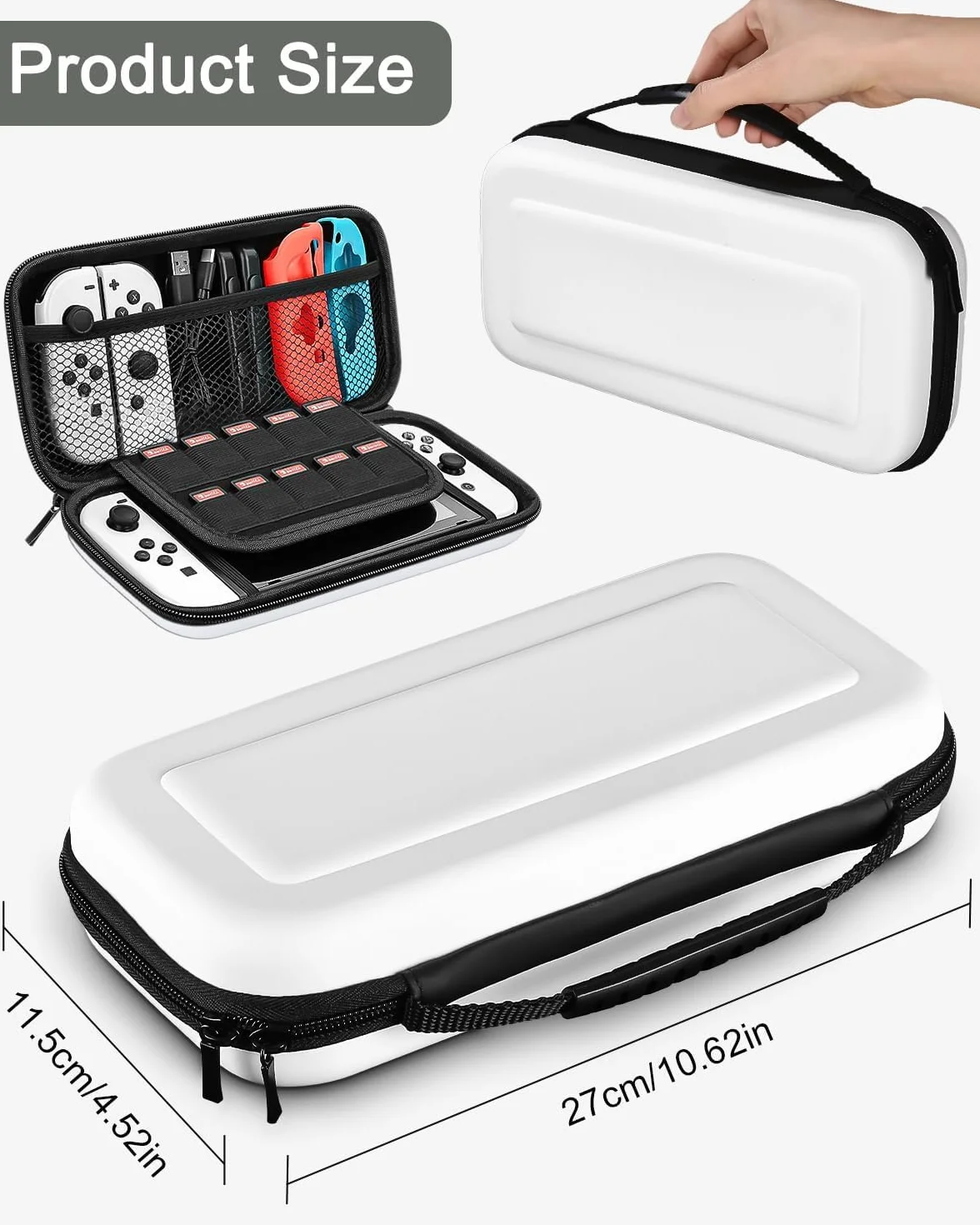 Etui do konsoli Nintendo Switch/Switch OLED Akcesoria, pokrowiec, twarda torba podróżna, pokrowiec ochronny z 10 kieszeniami na karty do gier i inne akcesoria (biały)