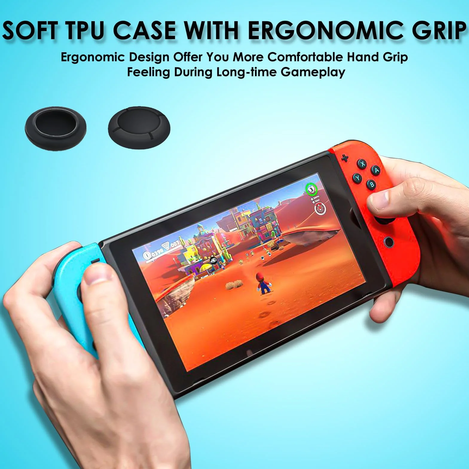 Wymienna nasadka do kontrolera Joycon, 4 szt. Ochraniacz kciuków do przełącznika/Lite czarne, silikonowe akcesoria ochronne Joystick 3D Grips Caps