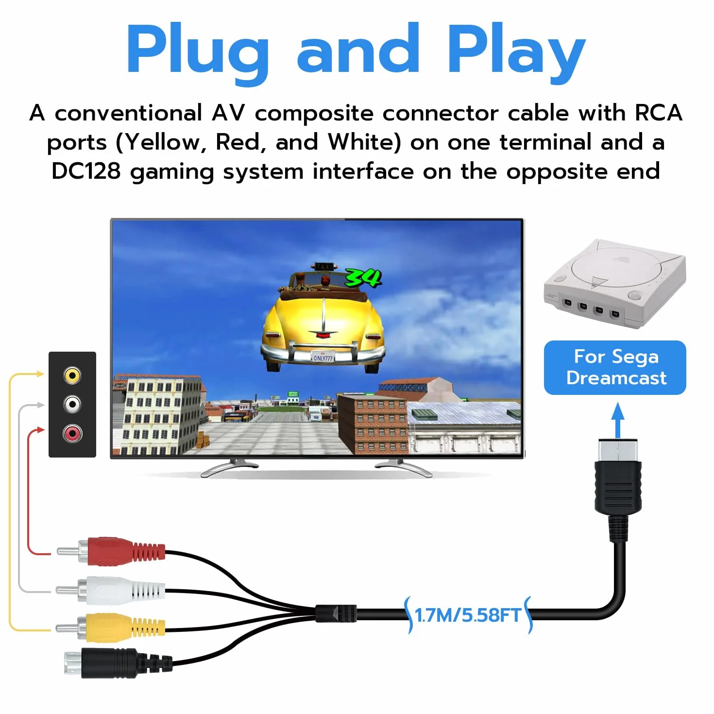 Gam3Gear Cavo wideo S AV S wideo audio RCA dla Sega Dreamcast