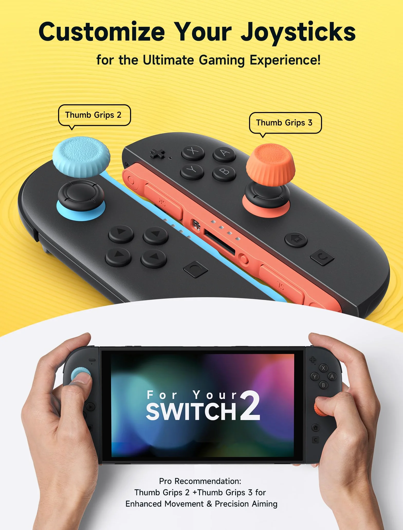 JSAUX Osłony na kciuk do Nintendo Switch 2 (Ulepszone antypoślizgowe), Osłony na kciuk Switch, Ergonomiczny design, Poprawiona chwytność do gier, Wygodne i trwałe, Osłony na kciuk Joycon - Niebieskie