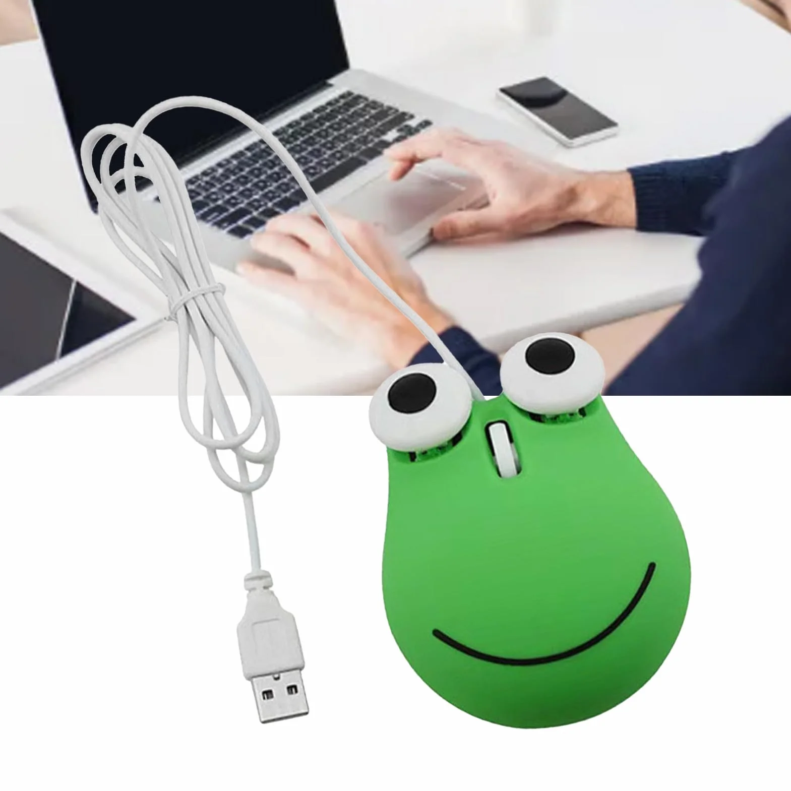 BRRNOO Mysz Przewodowa, Mysz Przewodowa Komputerowa Ergonomiczna Konstrukcja Zwierzęca Zielona żaba Kształt Komputerowa USB śliczna dla Dzieci do Laptopa