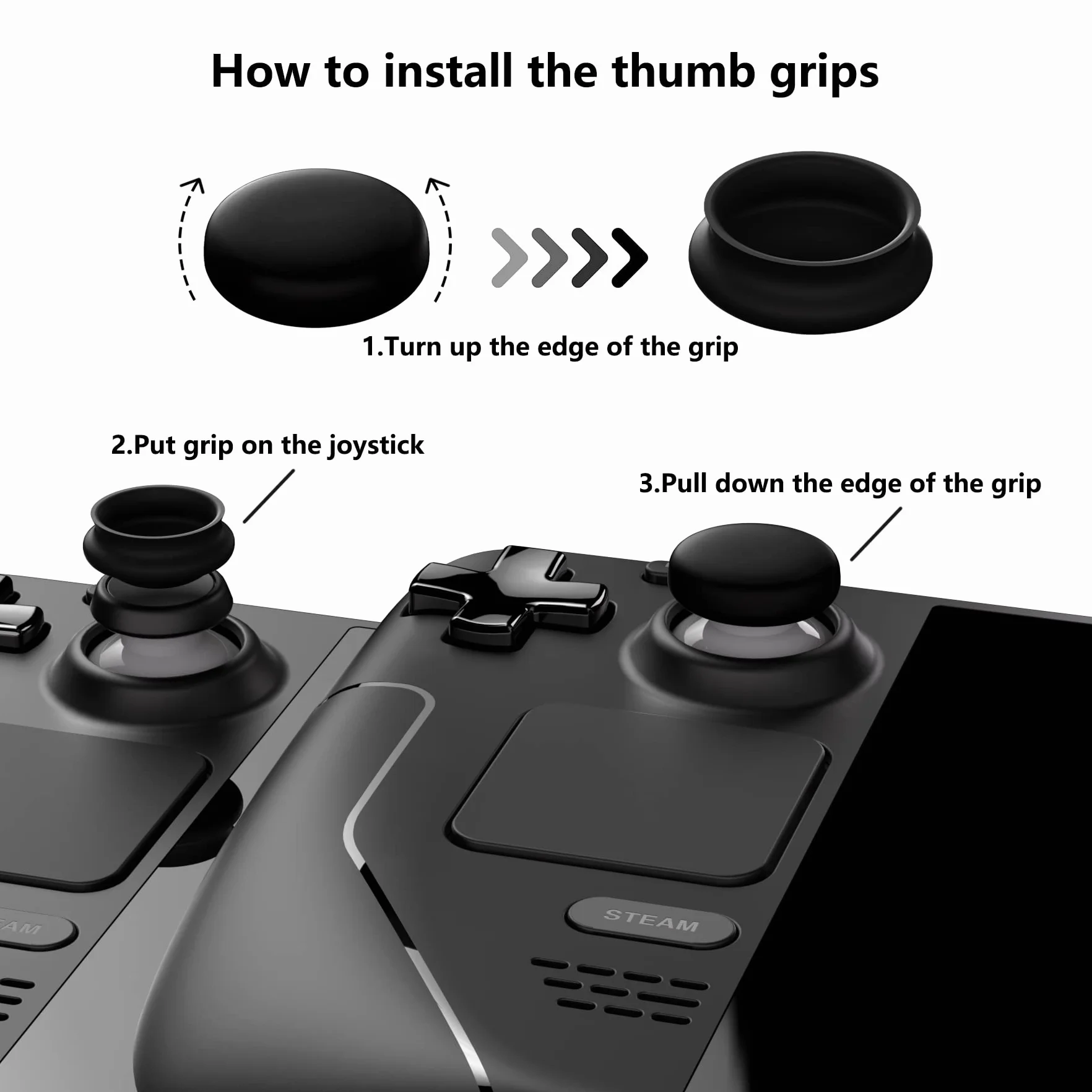 PlayVital Thumb Grip Caps do Steam Deck LCD,Uchwytami na Kciuki do PS Portal,Analogowa Osłona Sztyftu Kompatybilny z Steam Deck OLED-Czarny(Ziarno Diamentowe&Pęknięta Bomba Wzór)