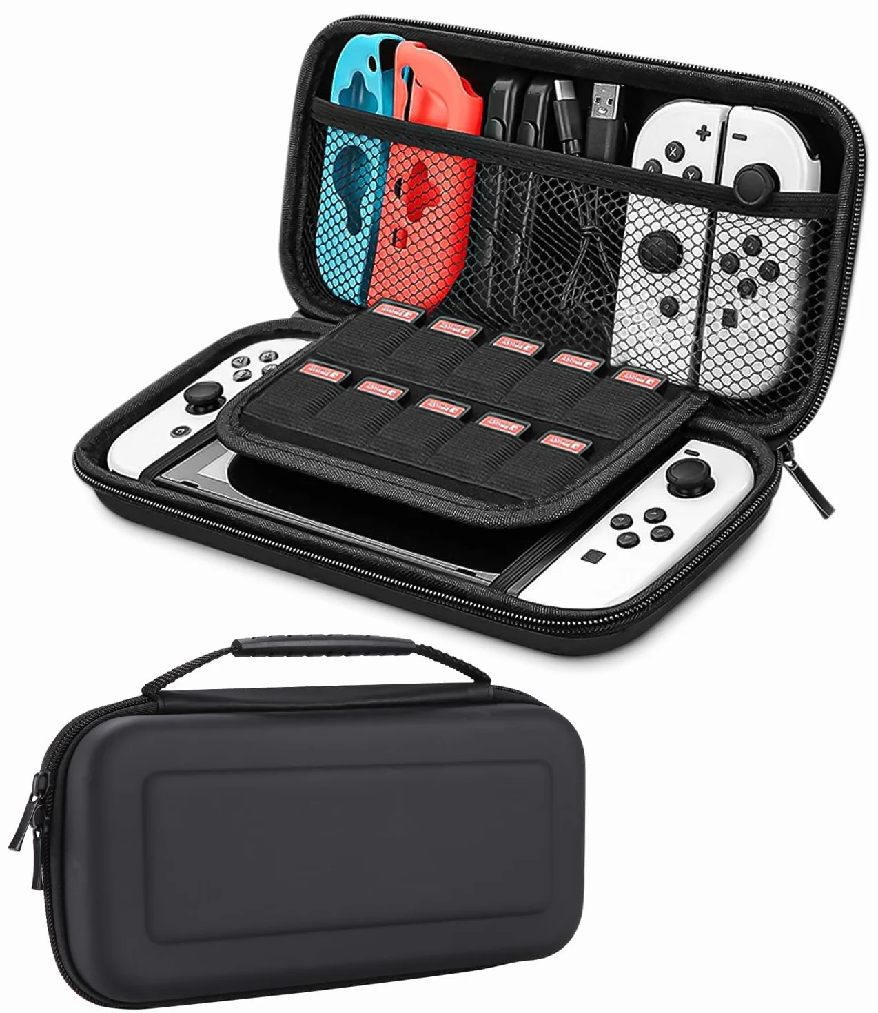Etui kompatybilne z Nintendo Switch konsolą , Switch OLED, twarde etui na Switch, torba ochronna na konsolę Switch, 10 gier i inne akcesoria - czarne