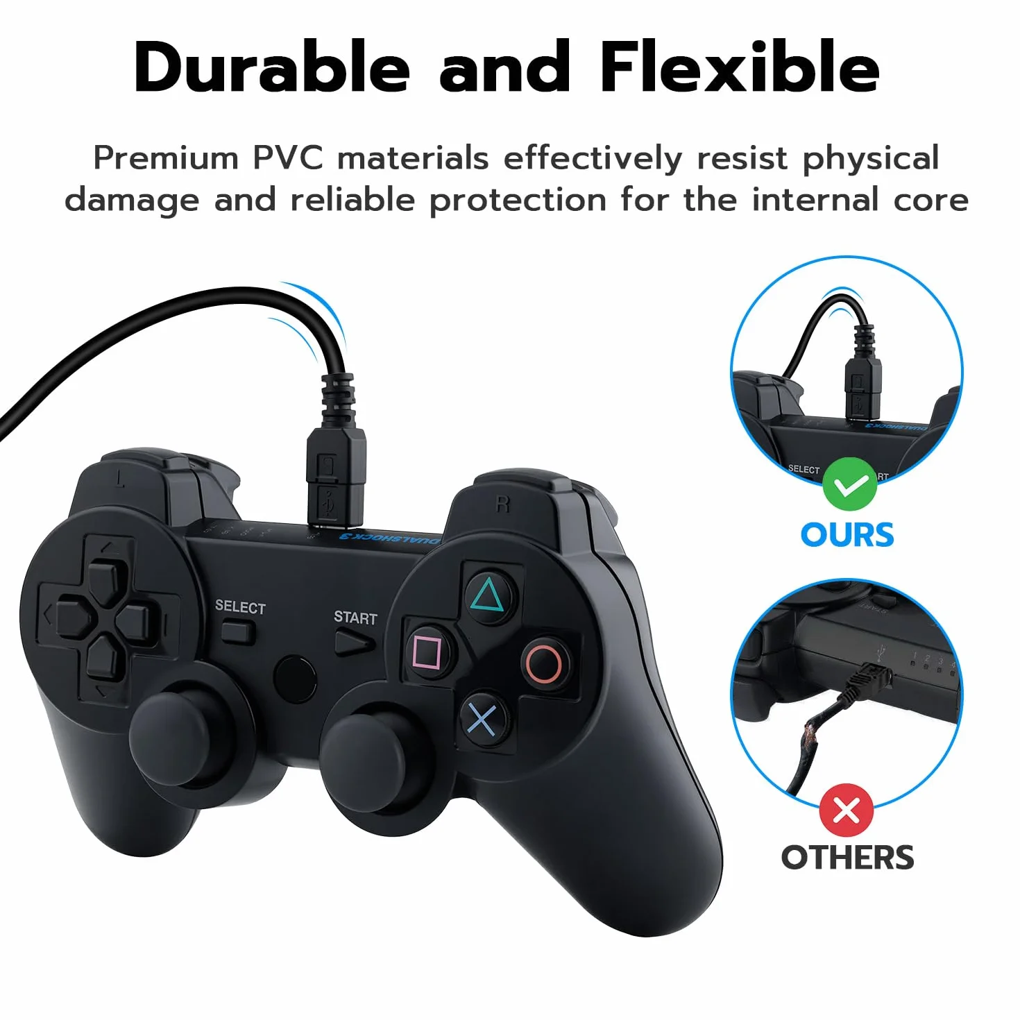 Mcbazel PS3 kabel do ładowania 2 szt. 3M PS3 kontroler kabel do ładowania mini USB do Sony PS3 / PS3 Slim/Dualshock 3 Controller