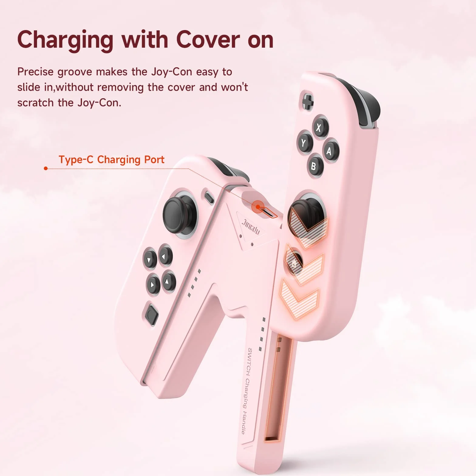 JINGDU Joy Con uchwyt do ładowania Nintendo Switch/OLED, wygodne ładowanie joysticka, kontroler do gier w kształcie litery V, ze wskaźnikami baterii, szybkie ładowanie podczas gry, różowy