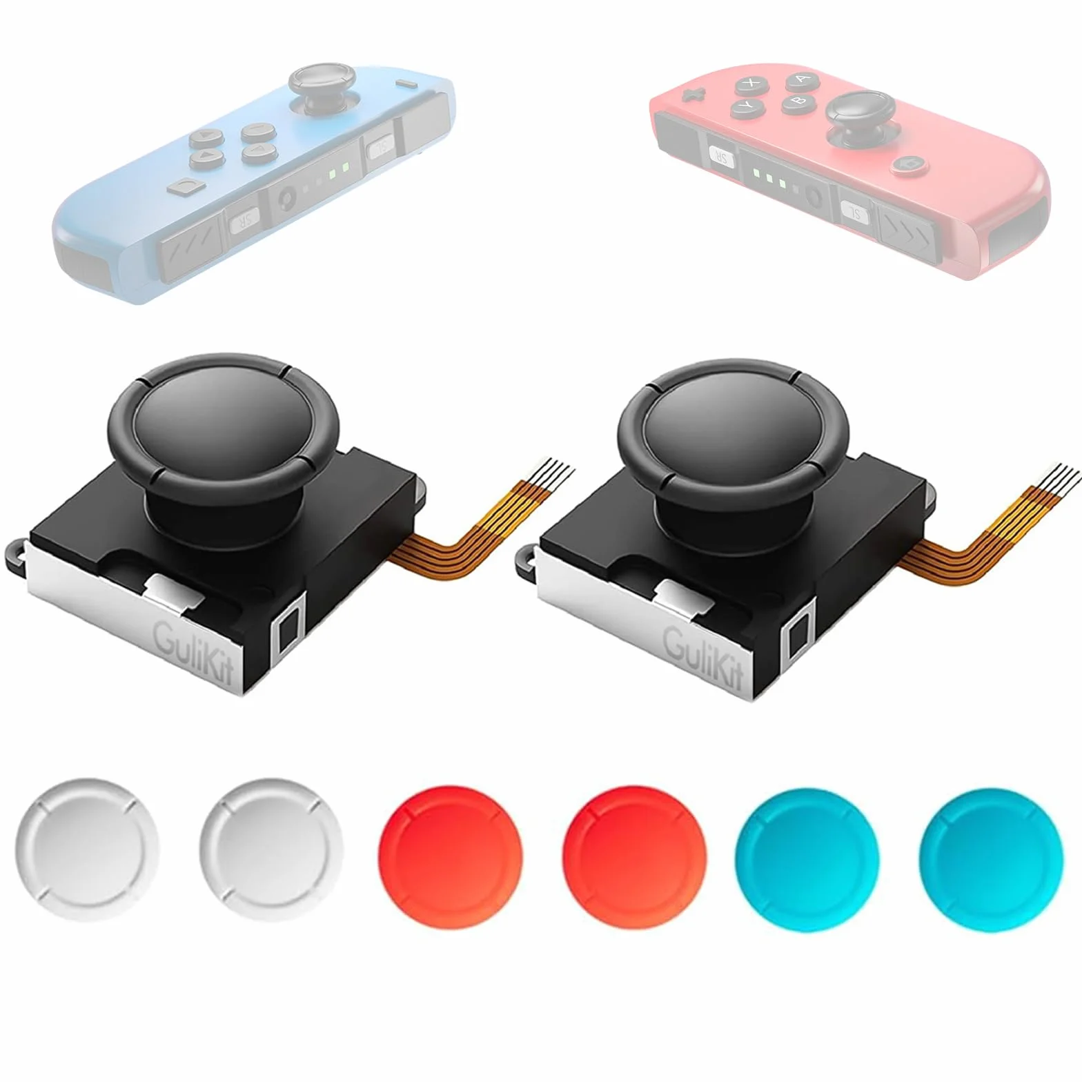 RunSnail for GuliKit TMR Joystick Zamienny Joycon 2Pcs, Bez Dryftu, Wysoka Precyzja, Elektromagnetyczny Joystick TMR Zestawem, 4 Kolorowe Nakładki na Gałki, Kompatybilny Switch/OLED/Lite