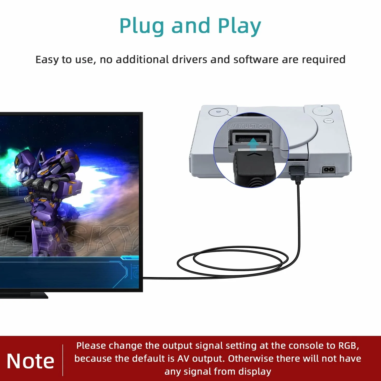 Gam3gear prawdziwy kabel RGB SCART przewód AV do PS3 PS2 PS1 PAL - NIE do HDMI