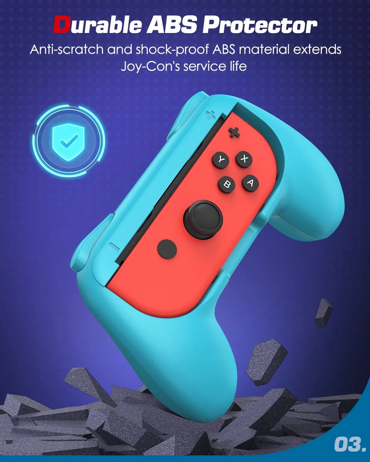 MoKo 2 szt. uchwyt kompatybilny z przełącznikiem Nintendo, zestaw kontrolerów ABS do kontrolera Joy-Con wygodny kontroler redukujący zmęczenie do przełączania Joy-Con - czerwony niebieski