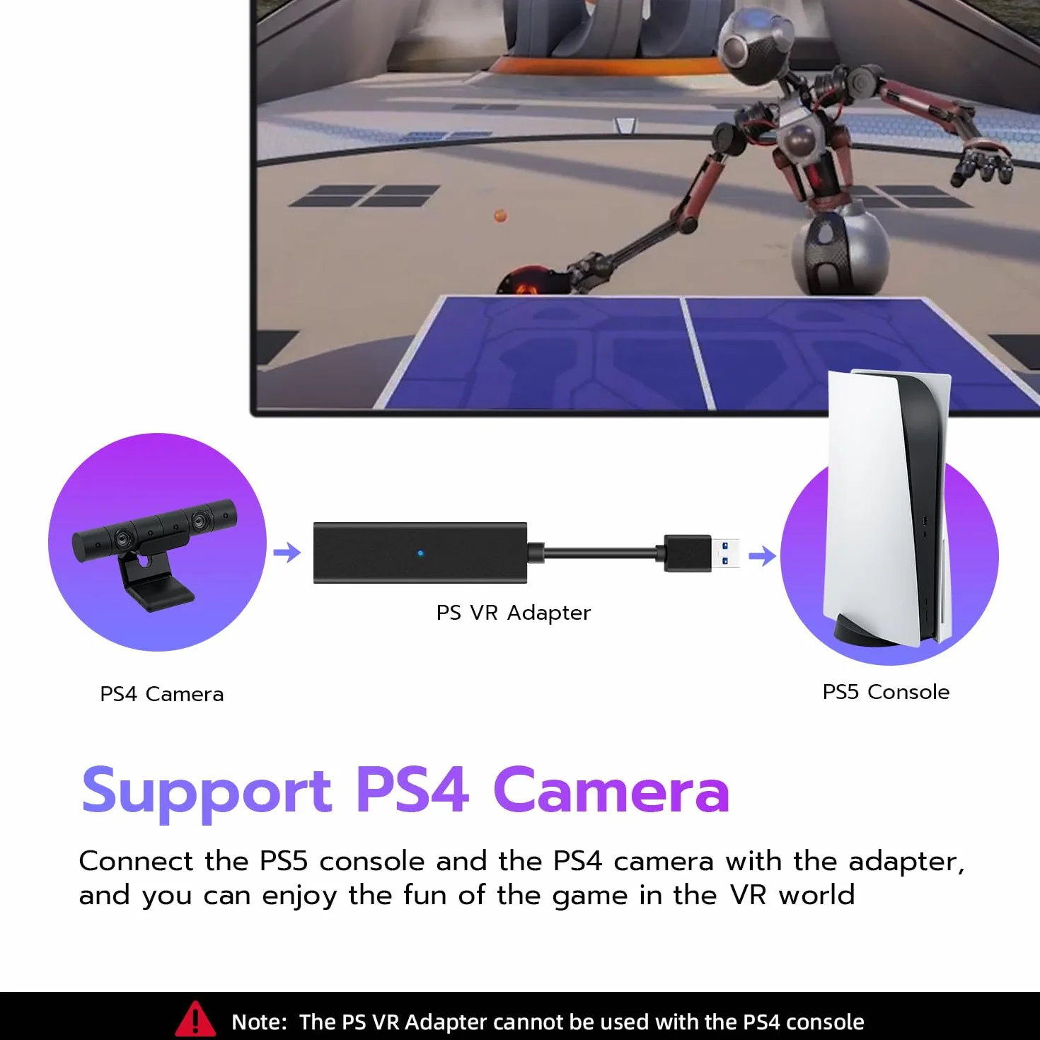 Wigearss PS5/PS5 Slim VR adapter do kamery, PS4 do PS5/PS5 Slim konwerter do PS VR