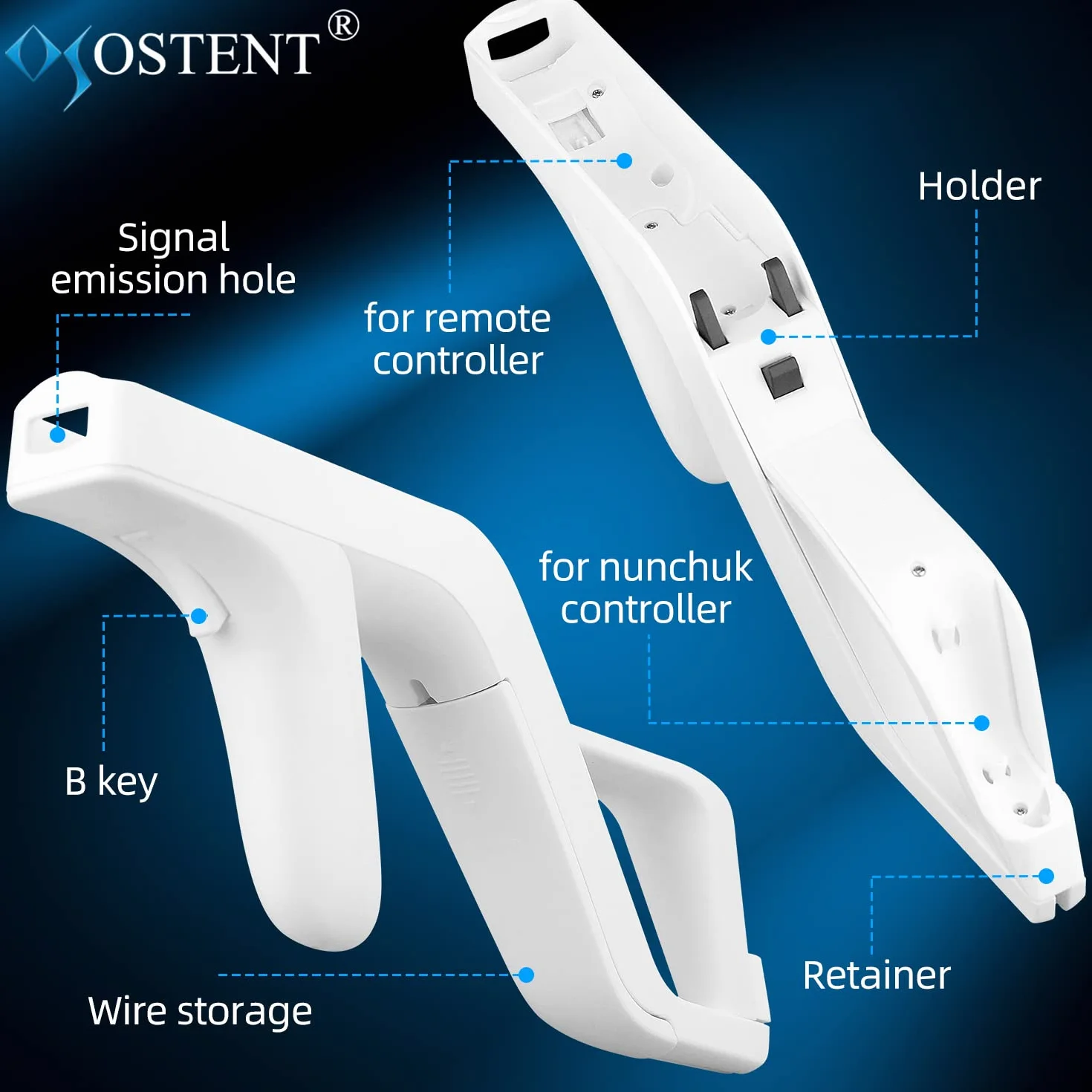 OSTENT Light Gun Załącznik do Nintendo Wii/Wii U Remote Nunchuck Zapper Strzelanki Kolor Biały