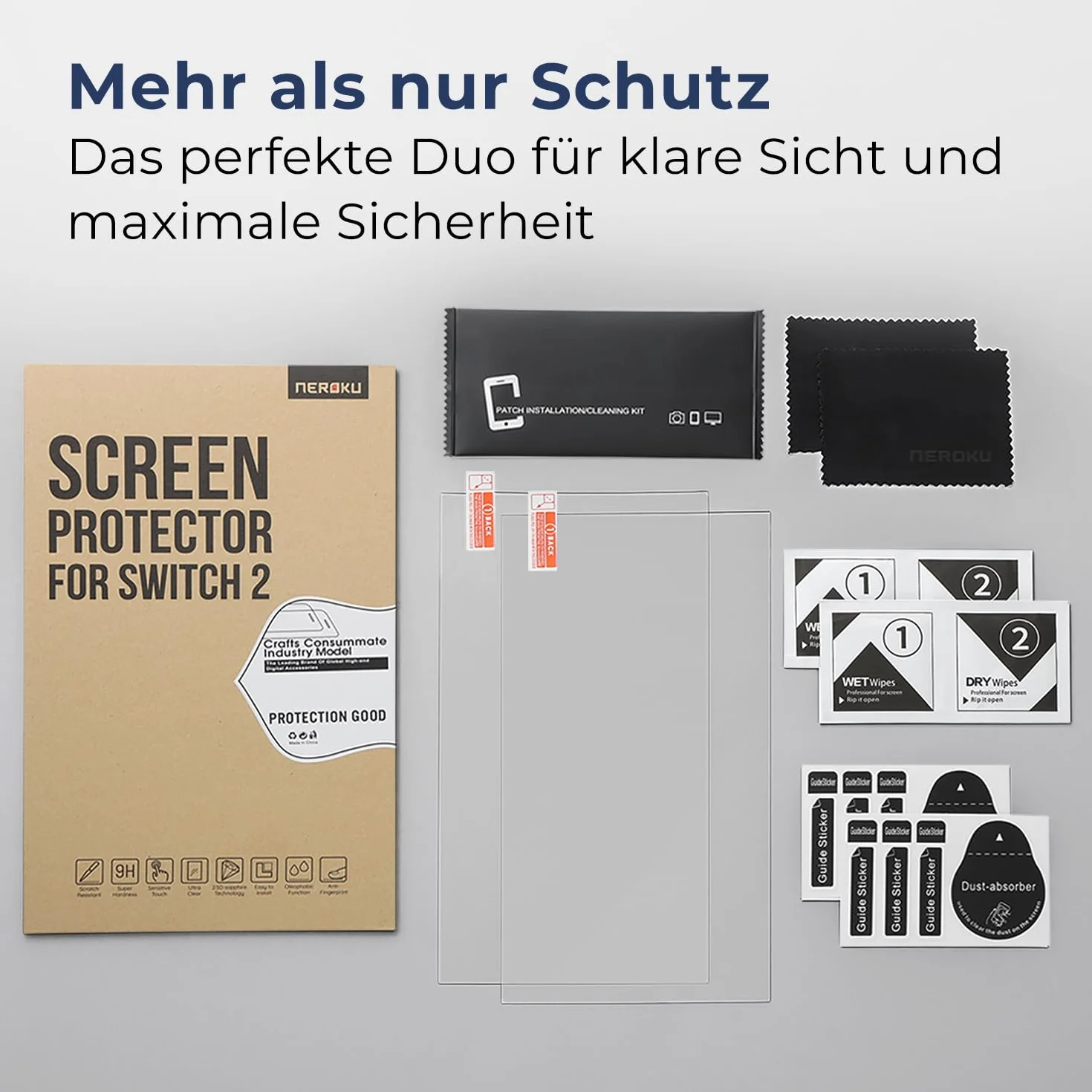 Neroku 2 szt. folia ze szkła pancernego do Nintendo Switch 2 [model 2025] I ultra przezroczysta folia ochronna Switch Nintendo 2 I grubość 0,33 mm I Nintendo Switch 2 akcesoria I szkło pancerne