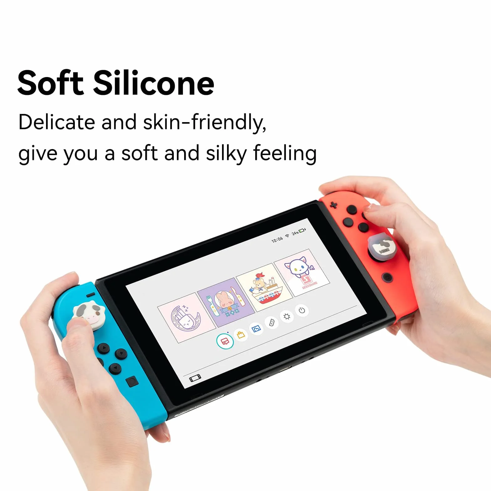 GeekShare Śliczne silikonowe nakładki na kciuki joystick, osłona joysticka kompatybilna z Switch/OLED/Switch Lite, 4 sztuki - Dairy Cow