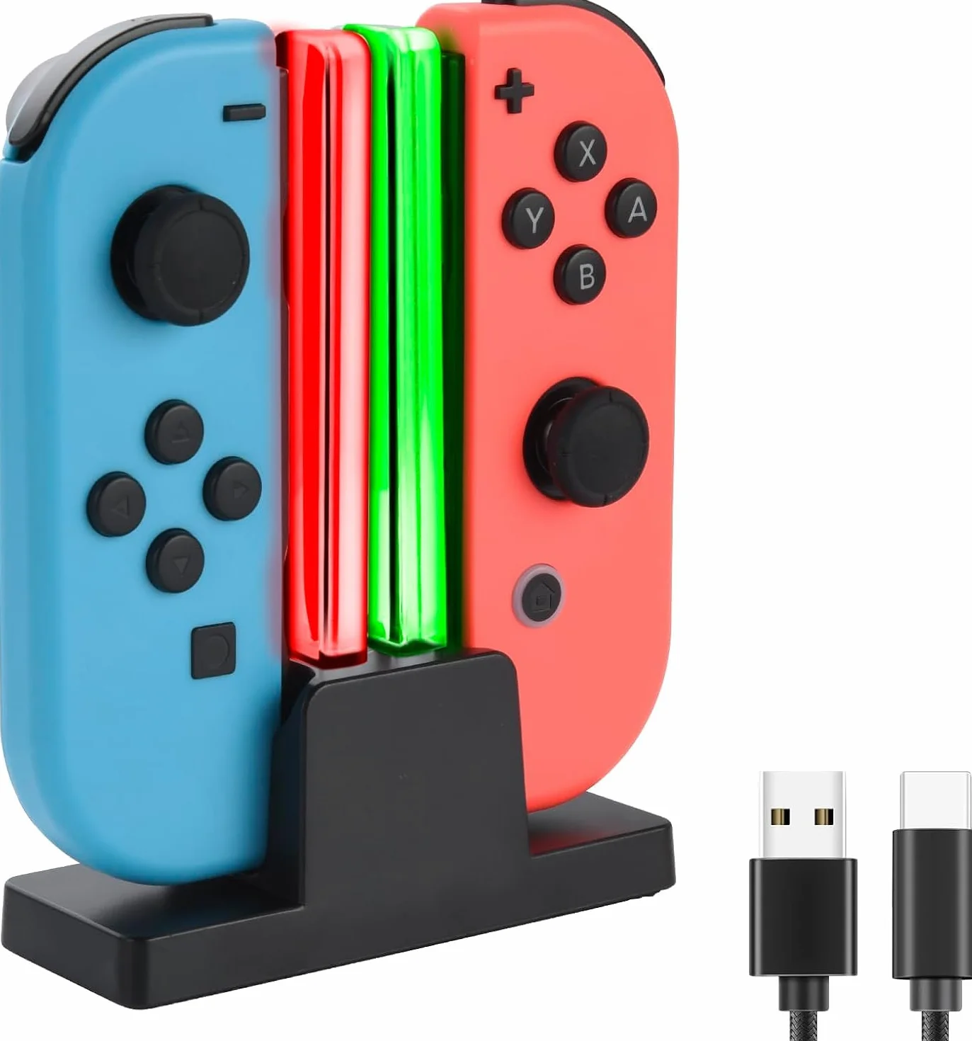 ELUTENG Stacja ładująca do kontrolera, kontrolera, stacja ładująca kompatybilna z Nintendo Switch JoyCons, Ladesta Tion ze wskaźnikiem LED i kablem USB typu C 3-3FT