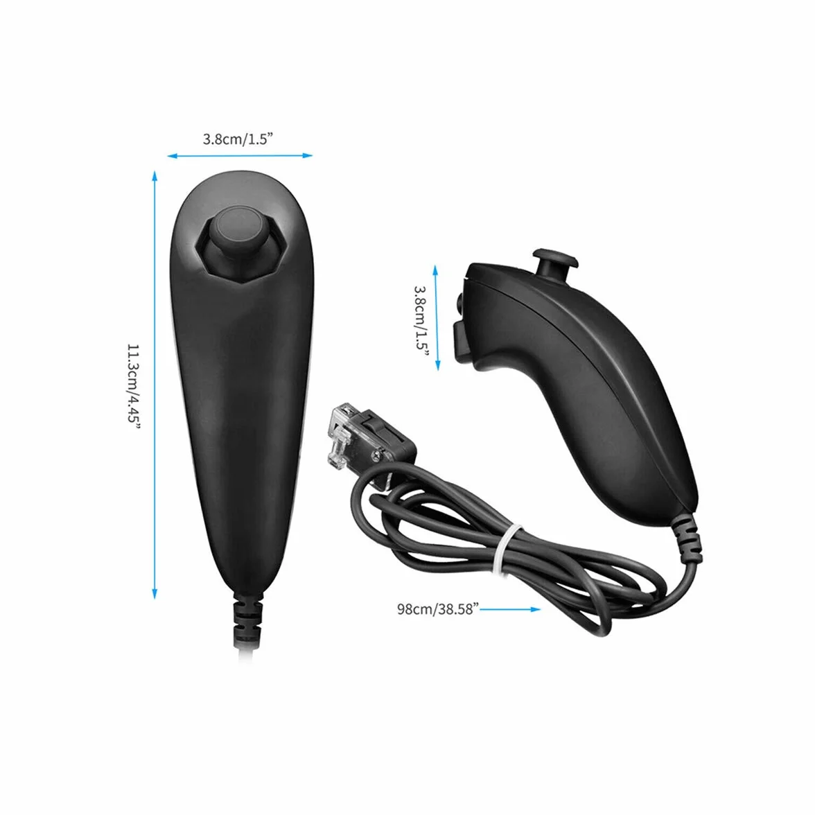 Kontroler Wii Nunchuk, 2 sztuki zamienników do kontrolera Nunchuck do Nintendo Wii i U Console, czarny