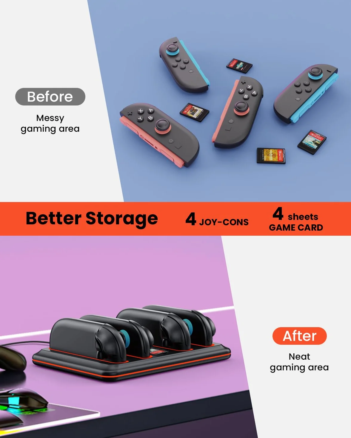 GEEKERA Stacja ładująca do Switch 2, 2025, magnetyczna stacja ładująca, kompatybilna z kontrolerem Nintendo, szybka ładowarka do Switch 2 akcesoria, ze światłem RGB, wyświetlaczem LED i kablem typu C