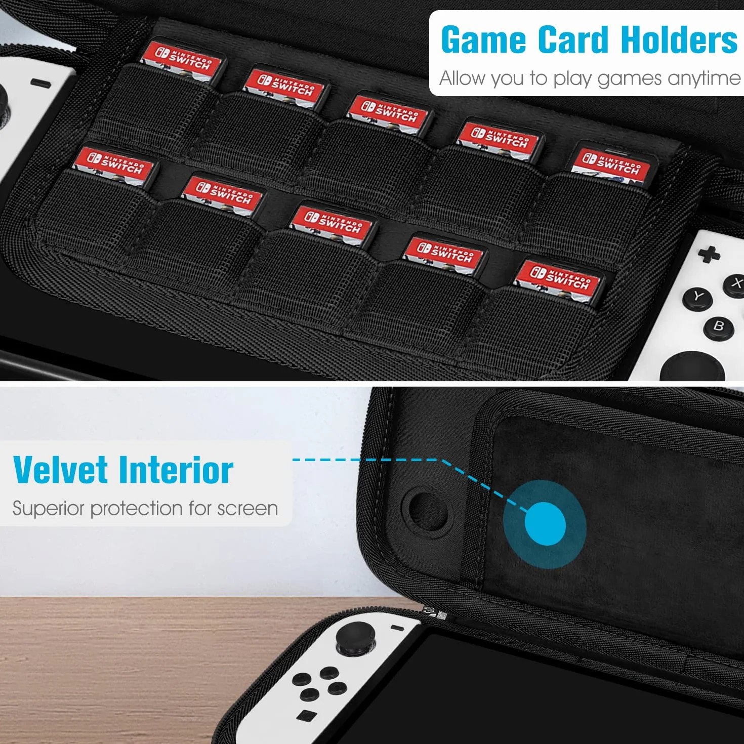 Fintie Smukłe Etui Kompatybilne z Modeliem Nintendo Switch/Switch OLED - Ultracienkie, Odporna na Uderzenia, Torba z 10 Uchwytami na Karty do Gry