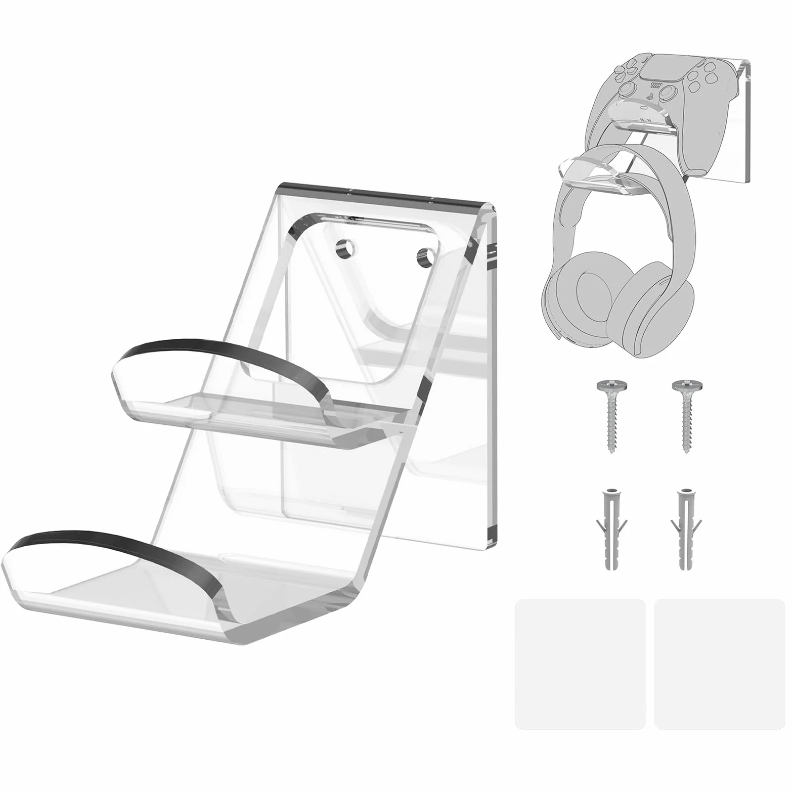 Geekria Uchwyt naścienny na Kontroler, Akrylowy Stojak na Słuchawki i Gamepad, Podwójny Hak Do Przechowywania, Wieszak na Słuchawki na Ścianę PS5/PS4/Xbox, Organizer oszczędzający miejsce