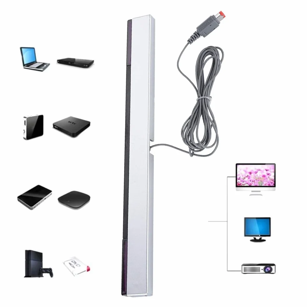 Wii Sensor Bar przewodowy odbiornik z czujnikiem podczerwieni, pasek czujnika do gier, do WII U dla WII