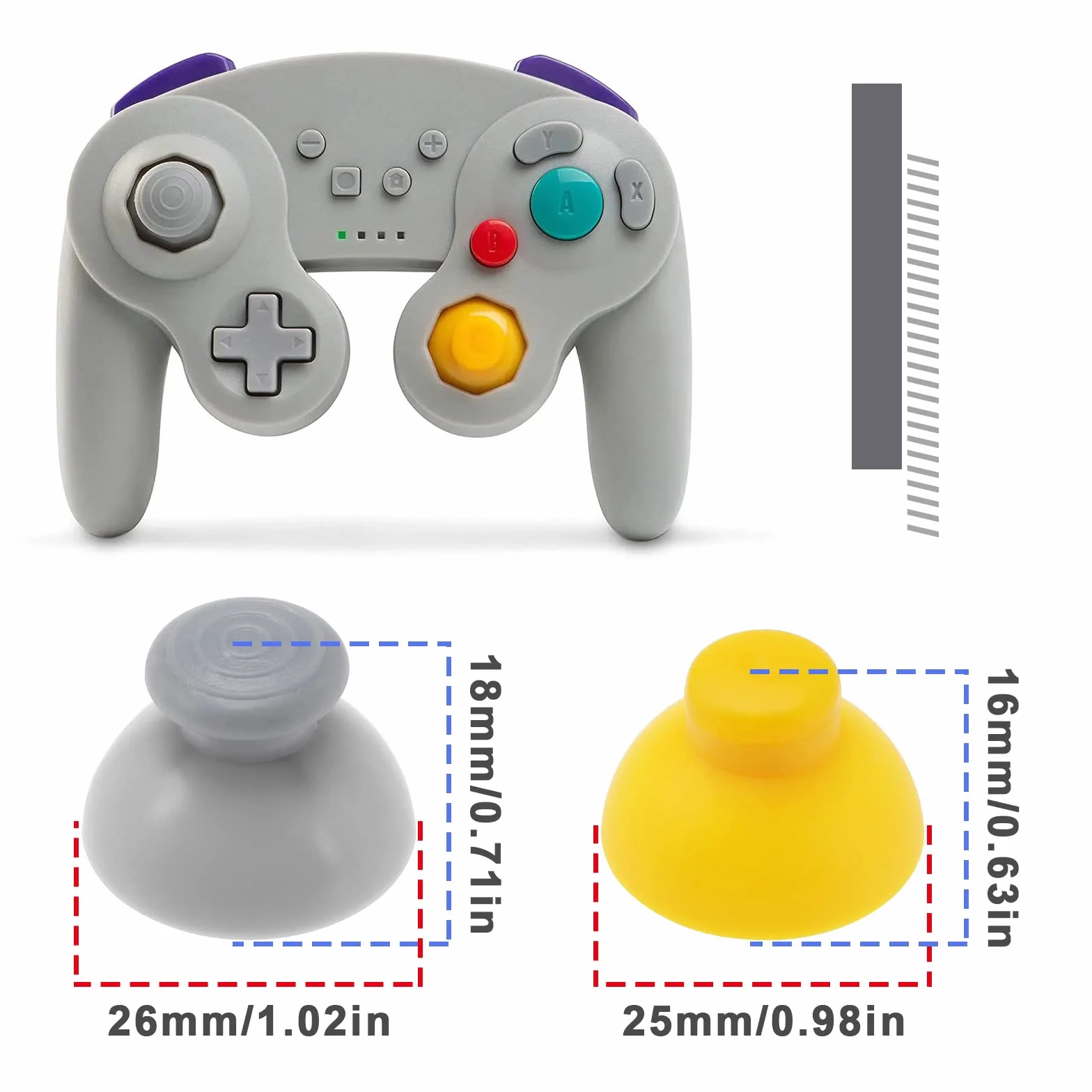 EMSea 6 szt. analogowe nakładki na joysticki zamienne kompatybilne z kontrolerem Nintendo GameCube analogowe osłony kija akcesoria ABS żółto-szary