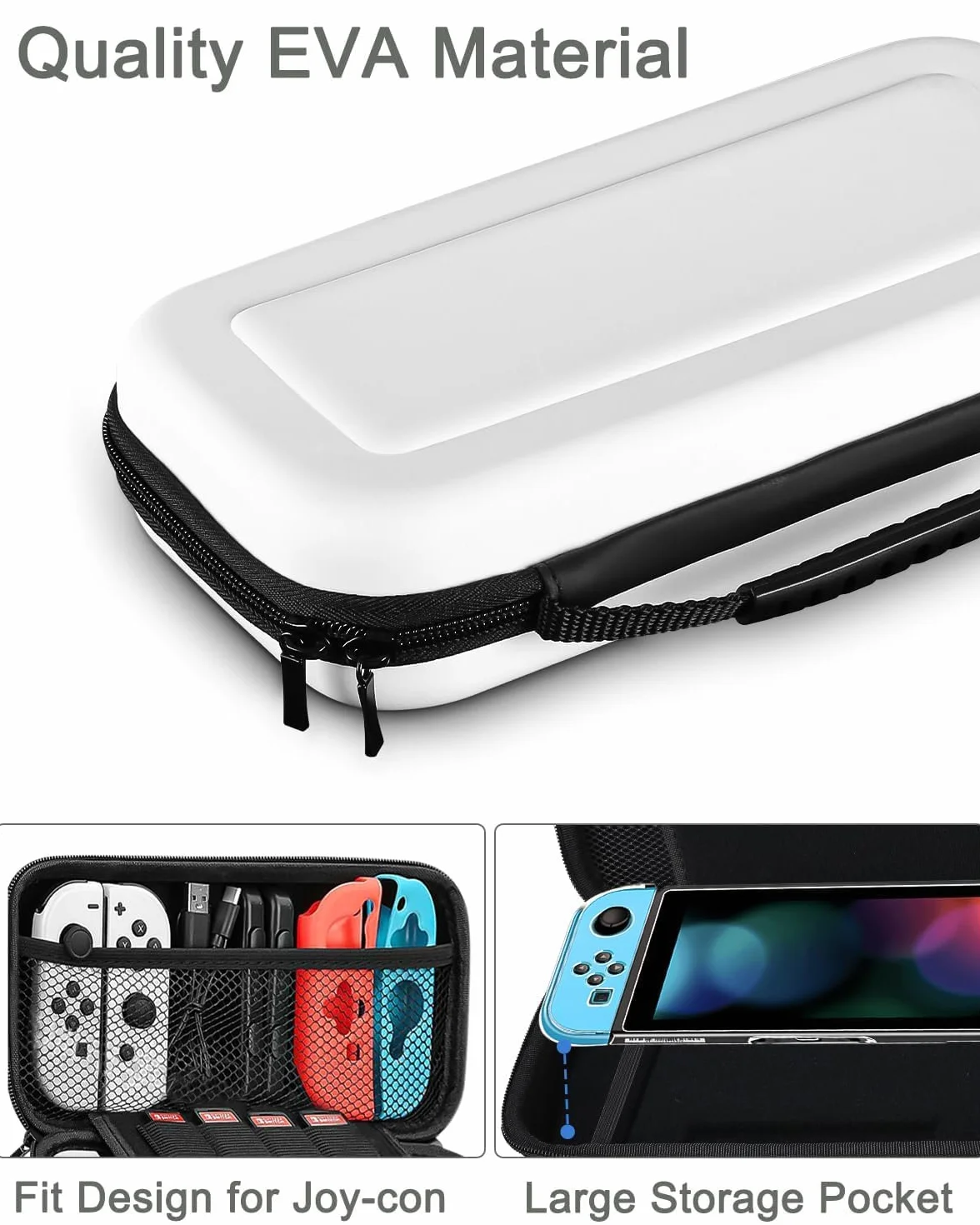 Etui do konsoli Nintendo Switch/Switch OLED Akcesoria, pokrowiec, twarda torba podróżna, pokrowiec ochronny z 10 kieszeniami na karty do gier i inne akcesoria (biały)