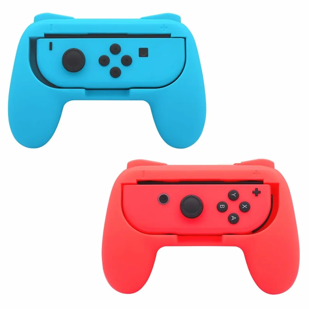 INF Uchwyty kompatybilne z Nintendo Switch Joy-Con, uchwyty do elementów sterujących Joy-Con, 2 sztuki, kolor czerwony/niebieski