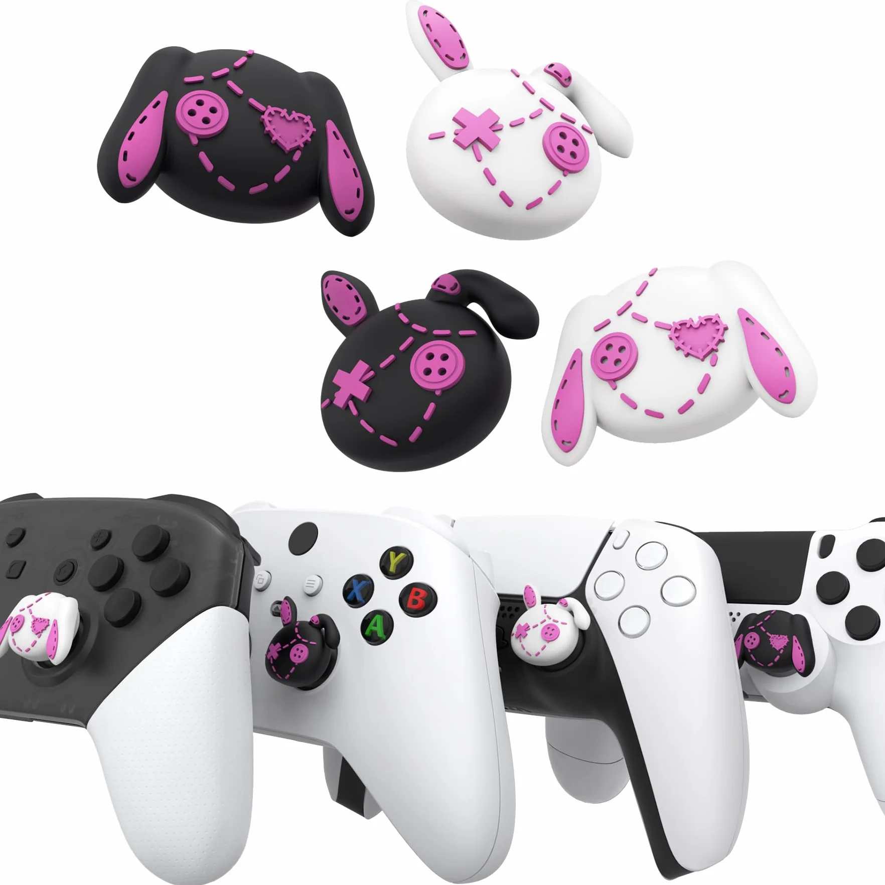 PlayVital 4PCS Thumb Grip Caps do ps5 Controller Nakładki na kciuk do ps4,Analogowa Osłona Sztyftu kompatybilny z Xbox Series X/S,Uchwytami na Kciuki do Switch Pro-Urocze Króliczki Punky