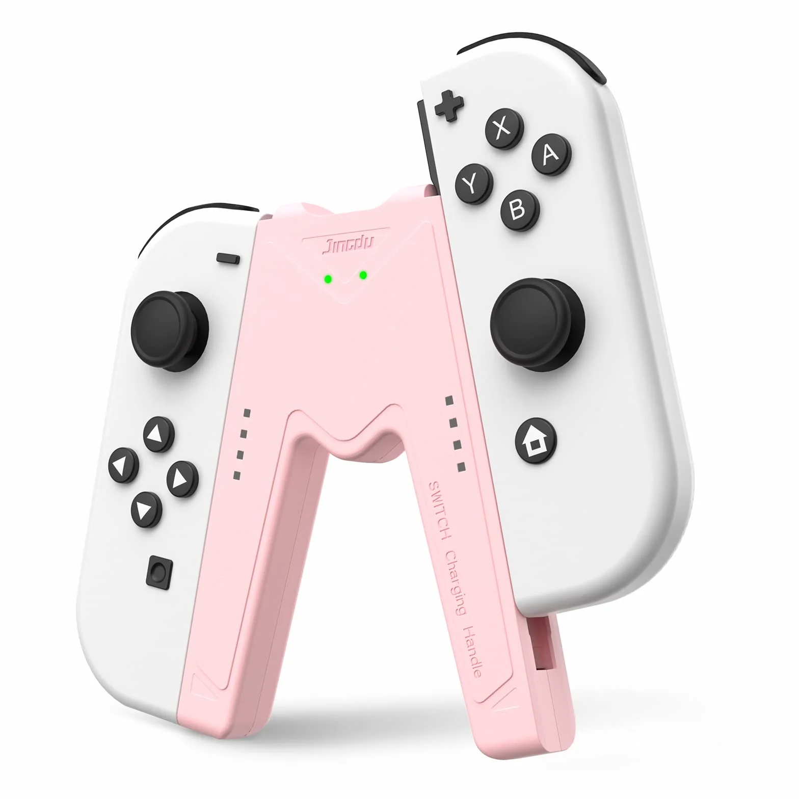 JINGDU Joy Con uchwyt do ładowania Nintendo Switch/OLED, wygodne ładowanie joysticka, kontroler do gier w kształcie litery V, ze wskaźnikami baterii, szybkie ładowanie podczas gry, różowy